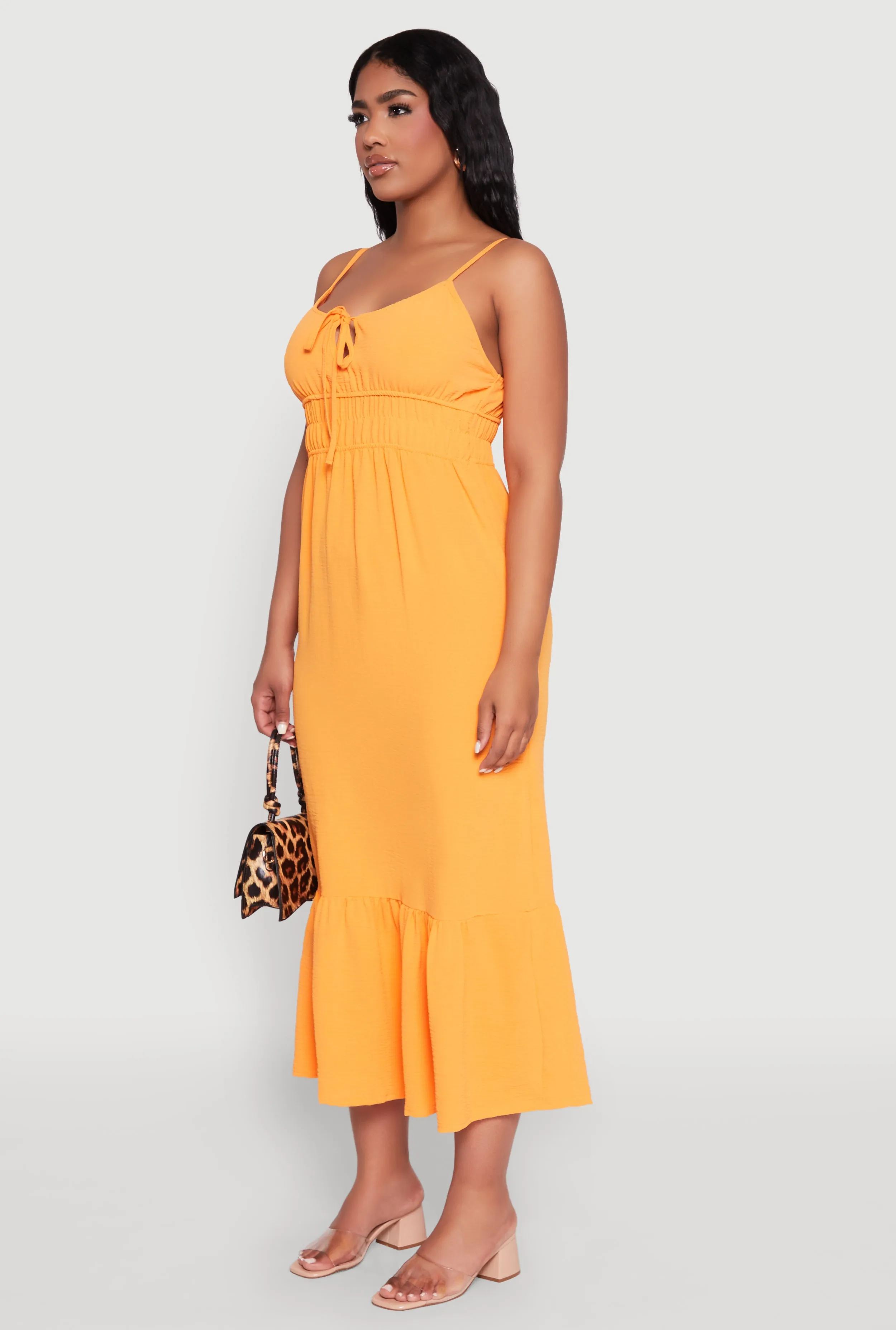 Tie Front Keyhole Flounce Hem Maxi Dress Tropical Air Poplin Glow