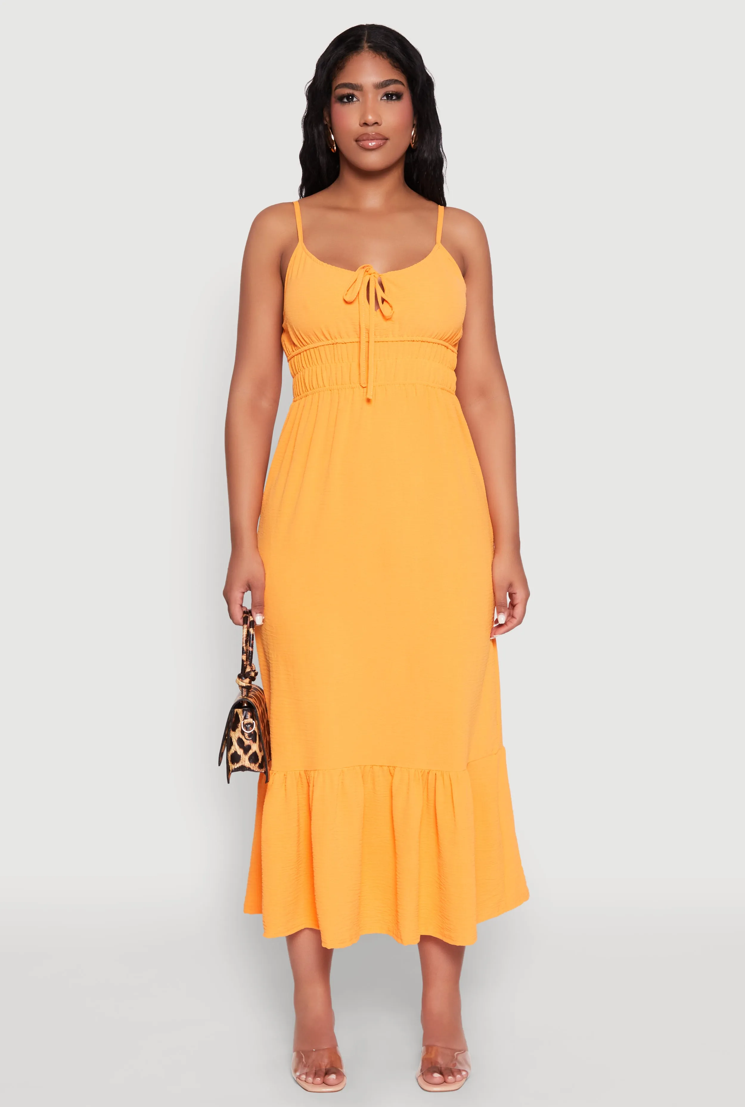 Pastel tone Beautiful floor-skimming dress Tie Front Keyhole Flounce Hem Maxi Dress