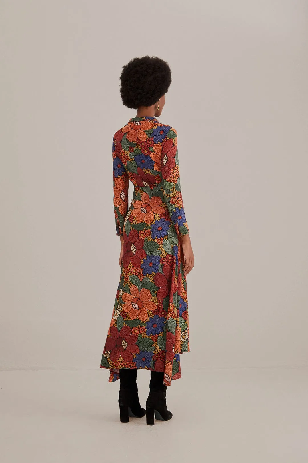 Black Stitched Flowers V Neck Maxi Dress Desert Path