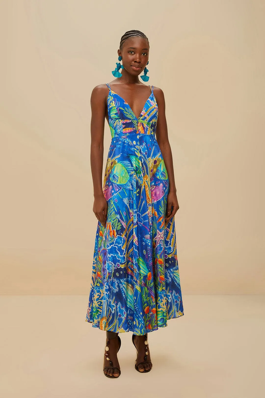 The flowing nature of this dress provides a relaxed fit while still looking elegant Blue Sea Life Sleeveless Maxi Dress