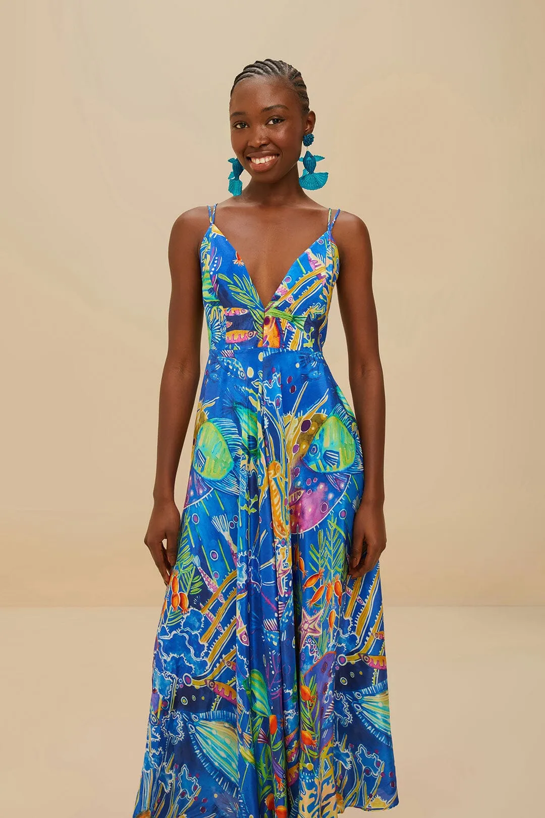 Paper Glow Blue Sea Life Sleeveless Maxi Dress