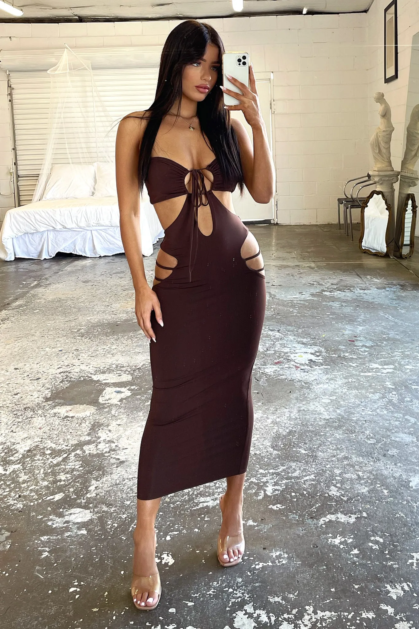 Clara Midi Dress - Brown Elegant fit for formal occasions