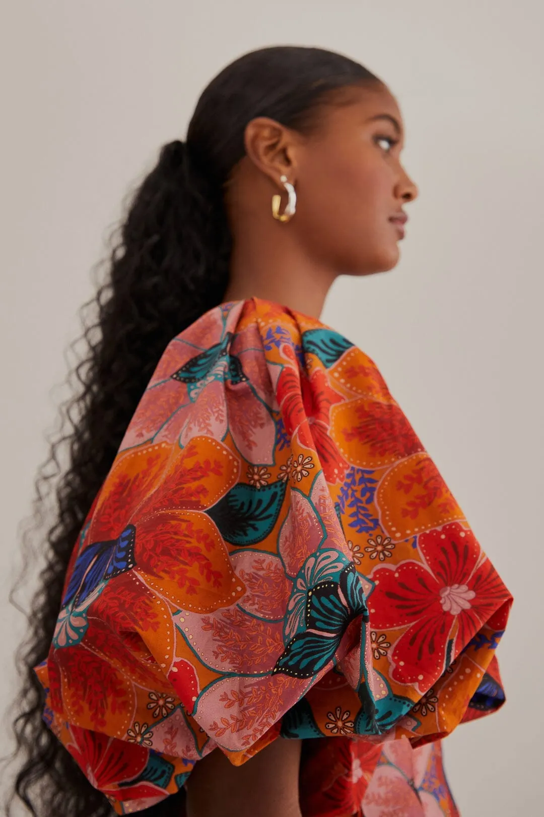 Earth Smell Orange Marias Floral Cut-Out Midi Dress