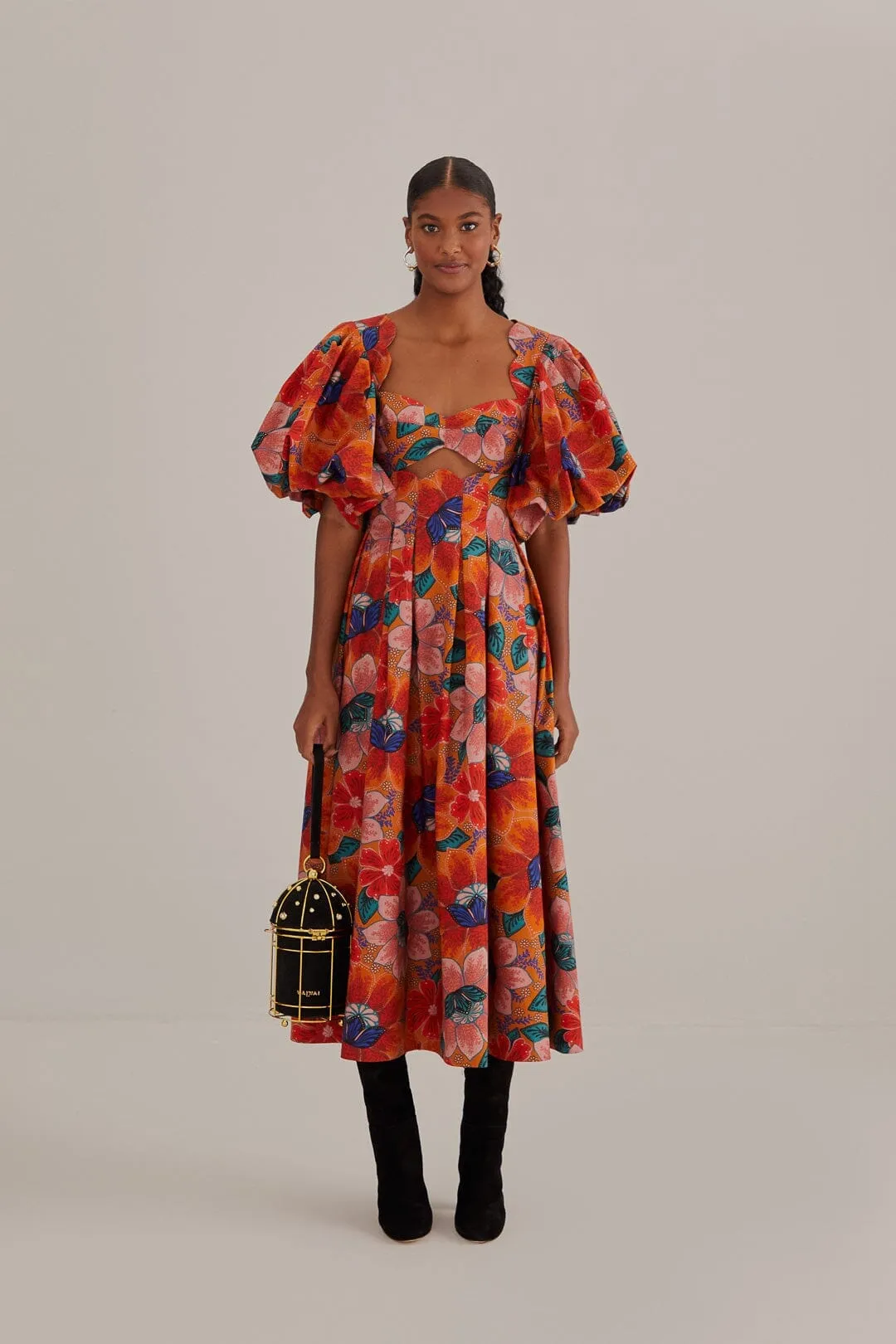 Orange Marias Floral Cut-Out Midi Dress Grand Entry