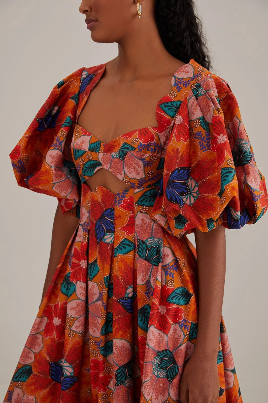 Travel Light Vibrant dress for weekend outing Orange Marias Floral Cut-Out Midi Dress