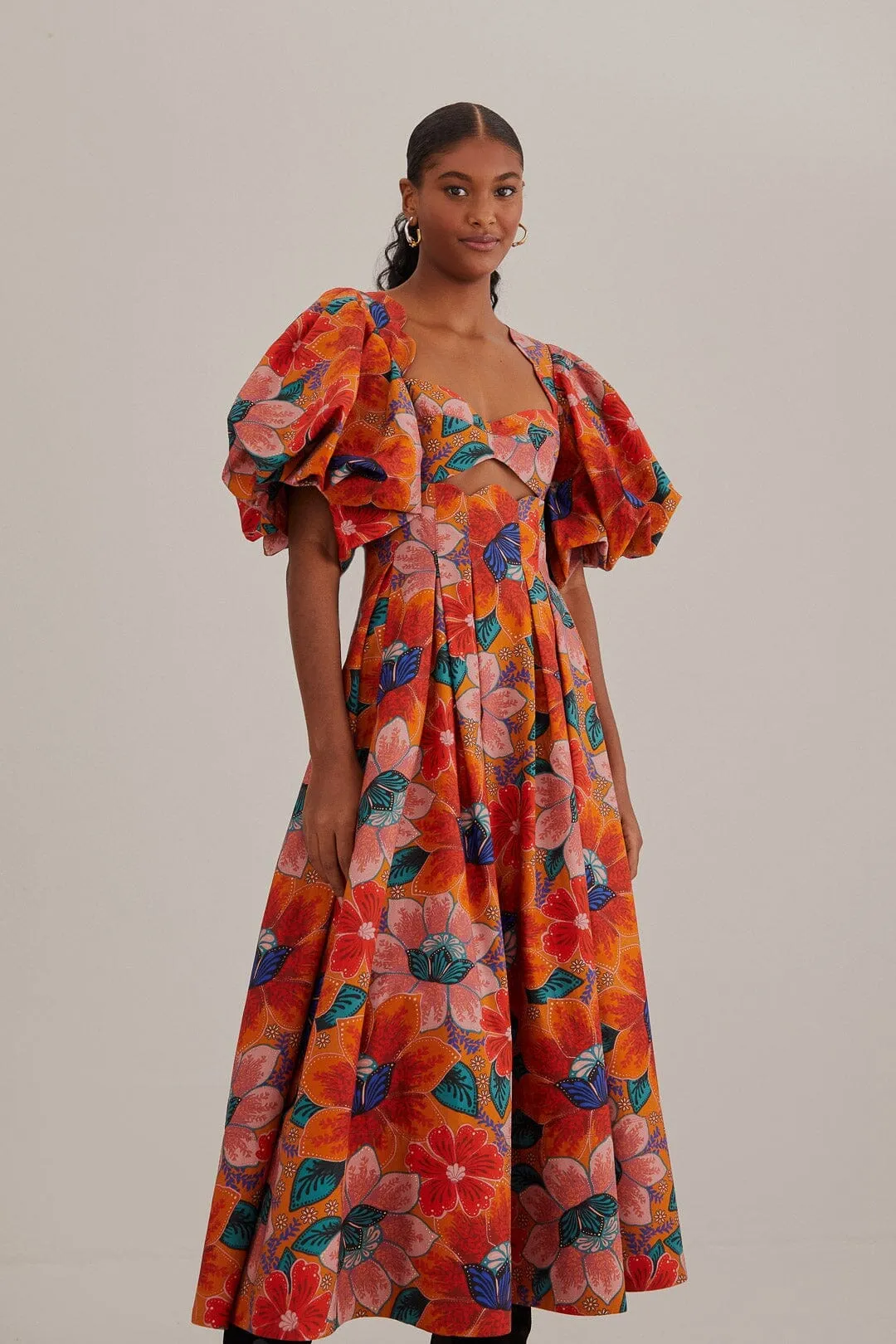 Trail Walk Orange Marias Floral Cut-Out Midi Dress