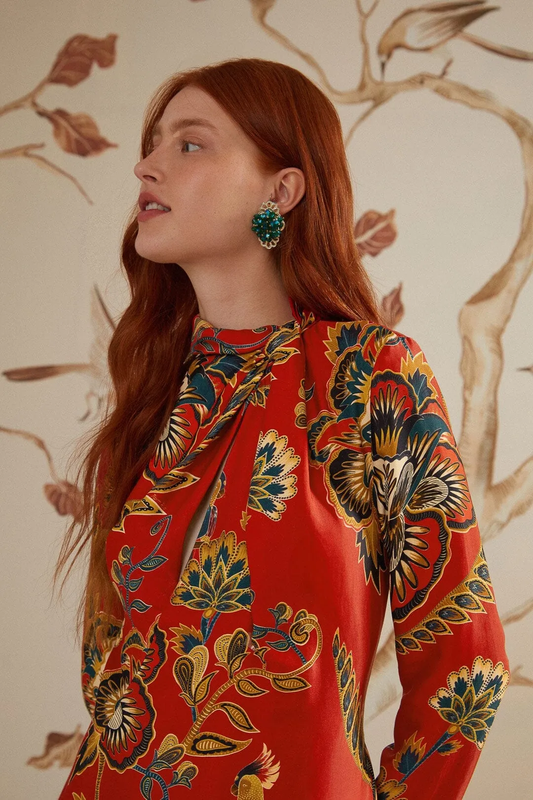 Red Maxi Floral Cutout LENZING? ECOVERO? Viscose Midi Dress Rainbow Arc Relaxed summer midi