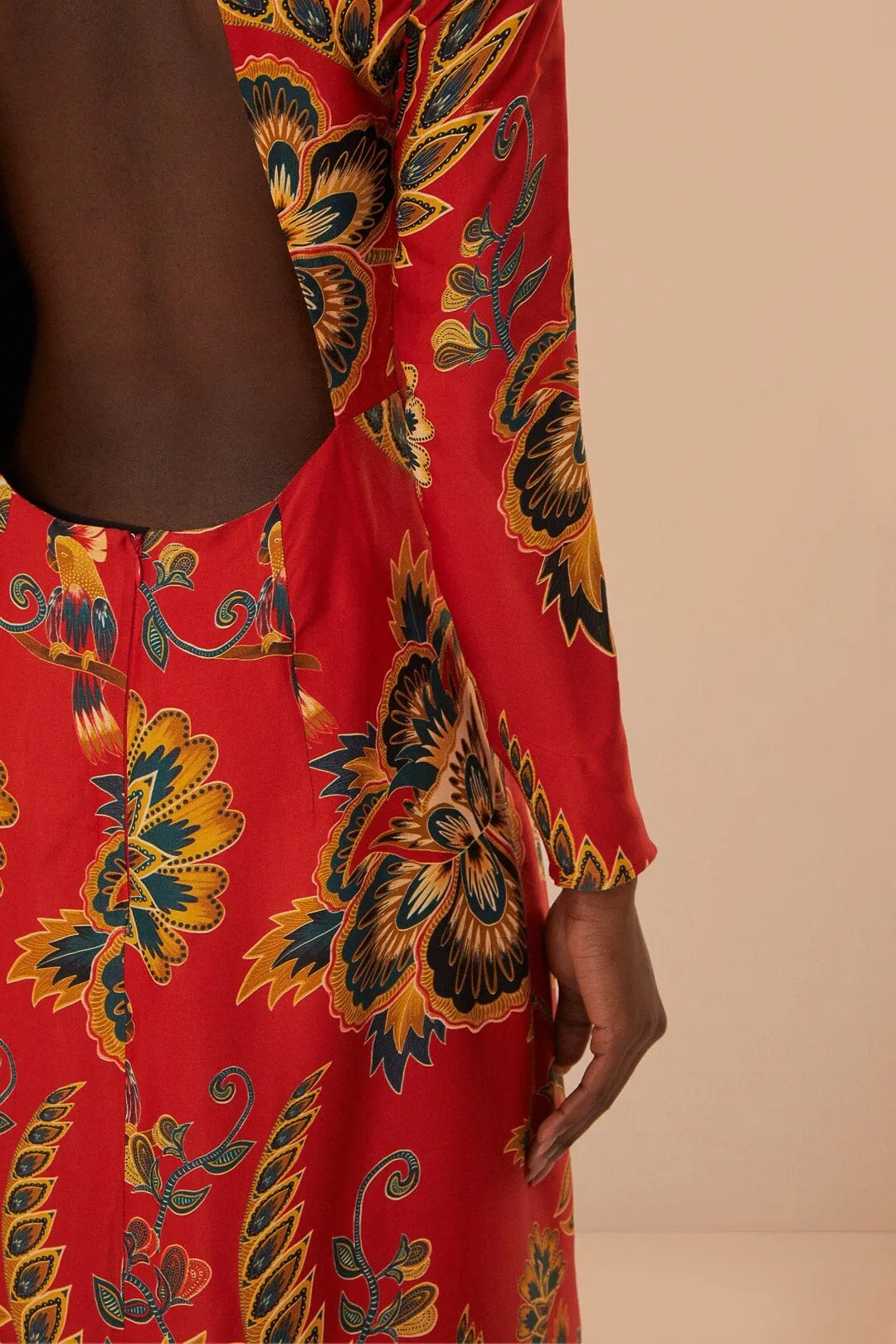 Red Maxi Floral Cutout LENZING? ECOVERO? Viscose Midi Dress Cotton Soft