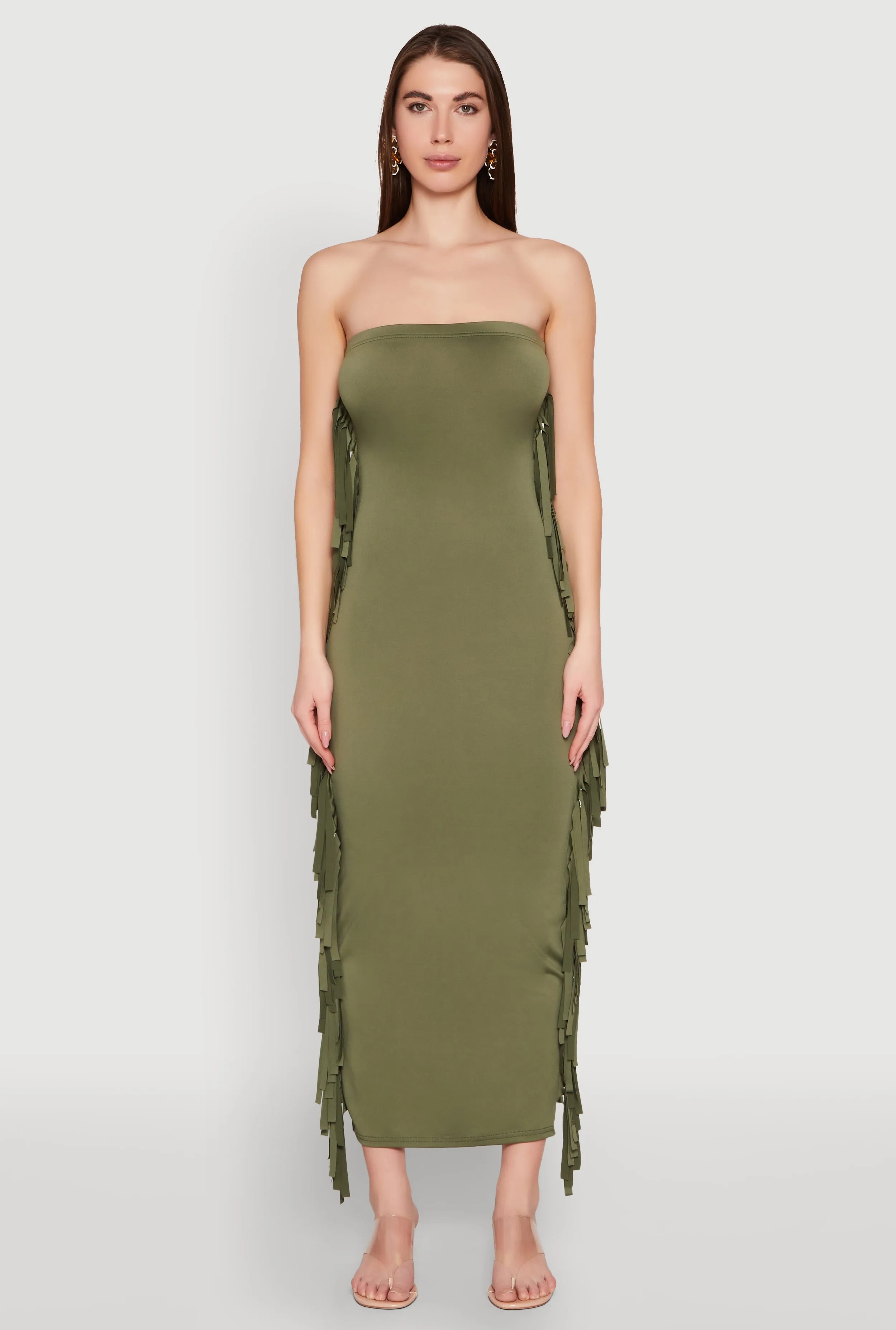 Tropical Air Soft draping maxi Side Fringe Maxi Tube Dress