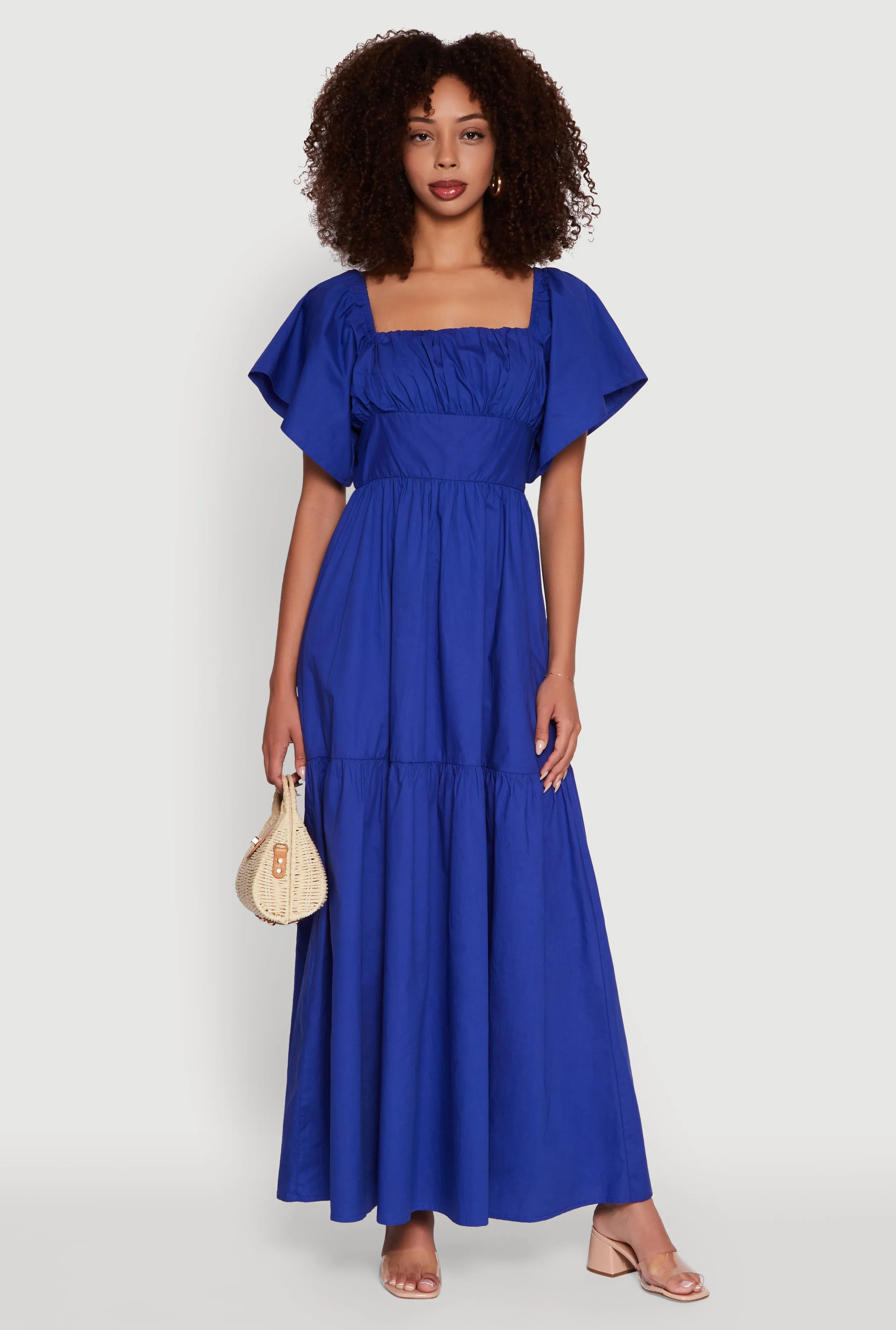 Tie Back Square Neck Tiered Maxi Dress This dress is designed to highlight your natural figure while providing ultimate comfort