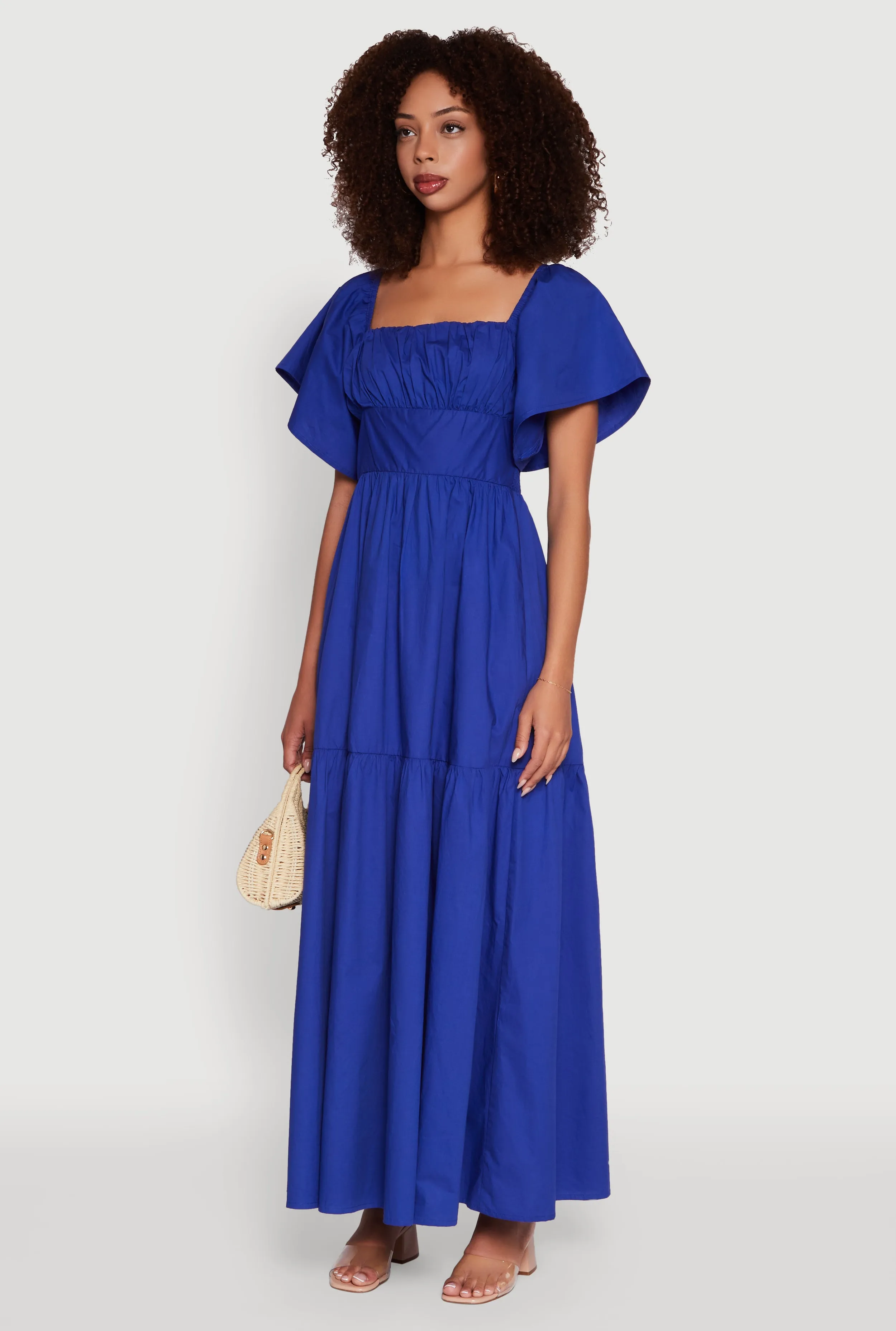 Bright and airy maxi Poplin Glow Tie Back Square Neck Tiered Maxi Dress