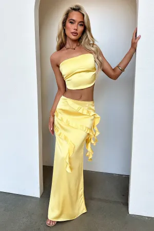 Raima Satin Ruffle Maxi Skirt - Yellow Petite Fit