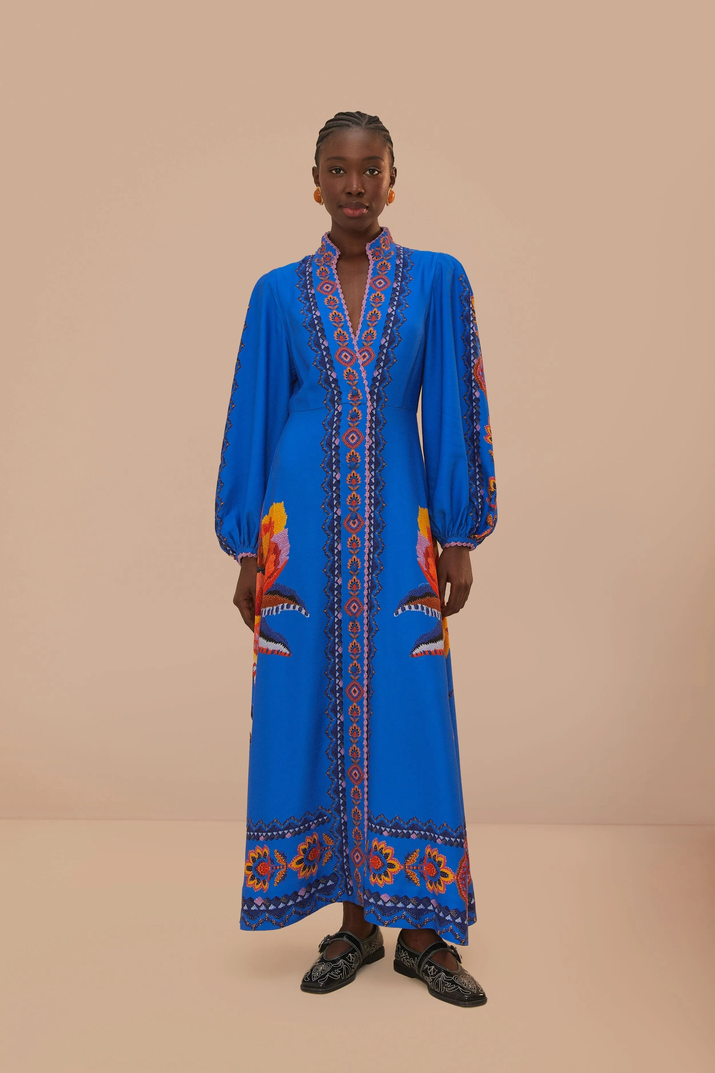 Navy Blue Lucy Floral Tapestry Maxi Dress Minimalist long piece