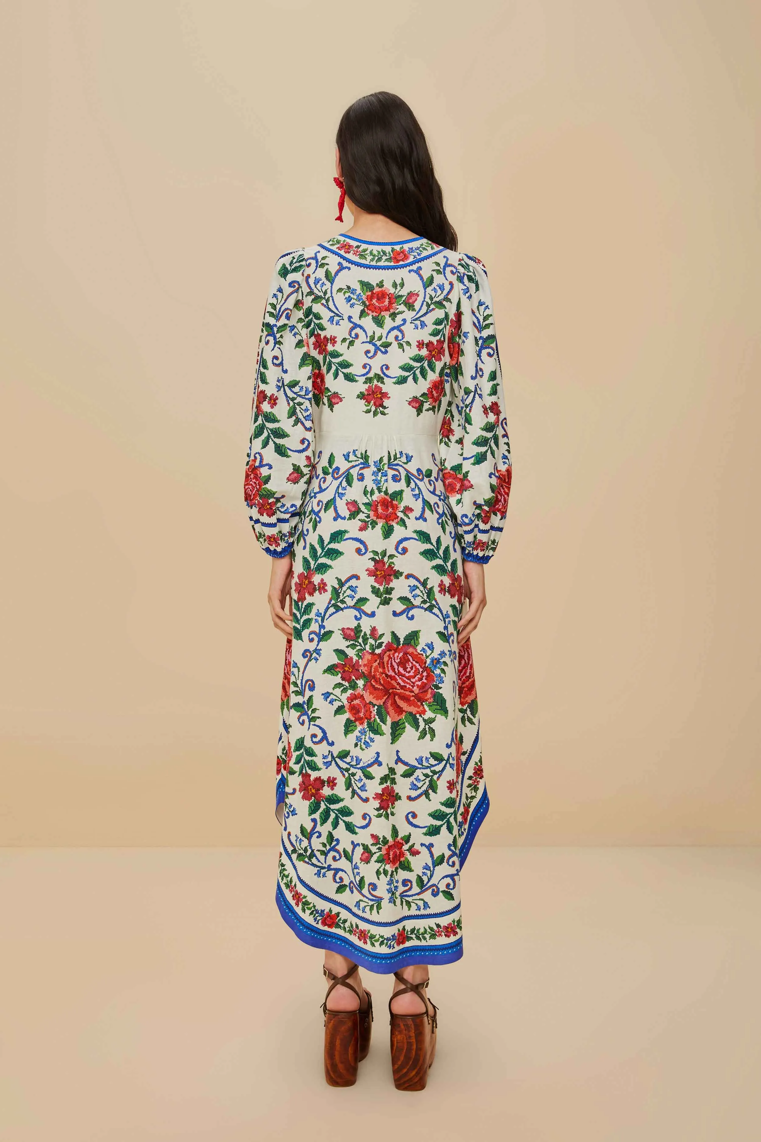 Mirror Glow Off-White Flower Tapestry LENZING? ECOVERO? Euroflax? Maxi Dress
