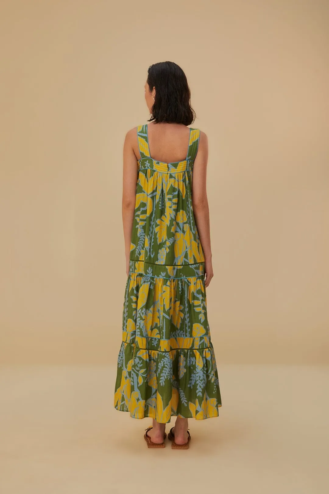 Desert Path Pleat Glow Green Foliage Sketch Sleeveless Maxi Dress
