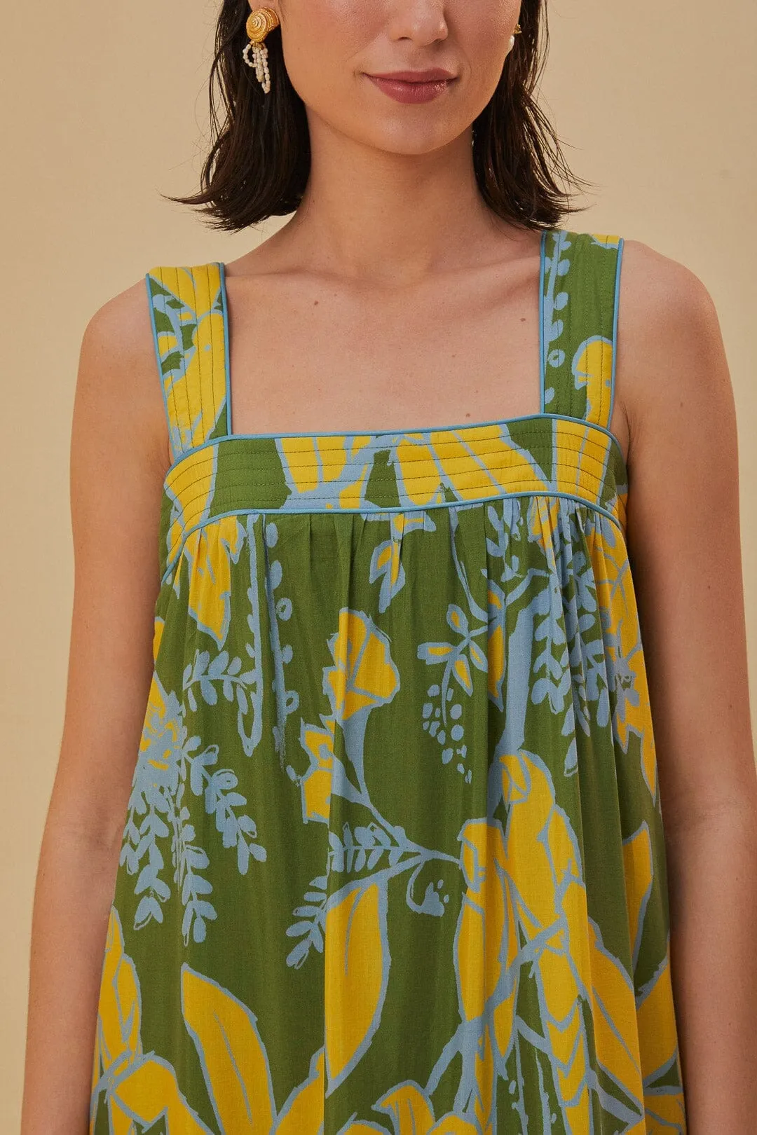 Green Foliage Sketch Sleeveless Maxi Dress Azure Tide