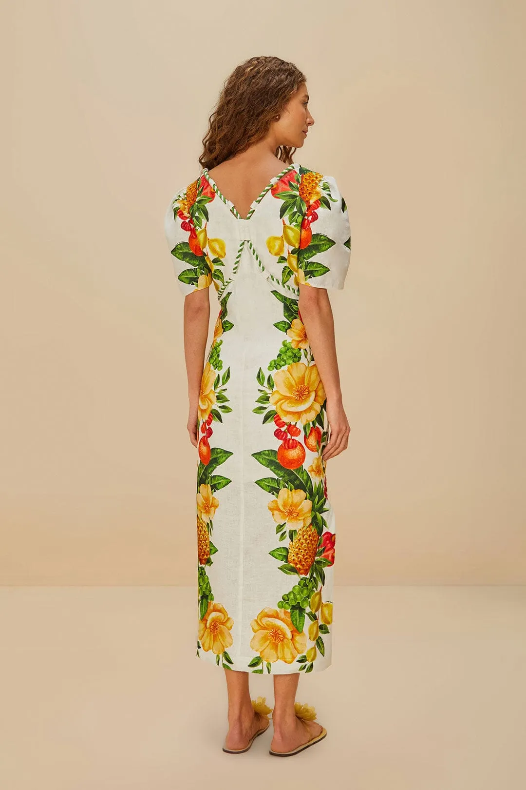 Pine Grove Off-White Picnic Flowers Euroflax? Premium Linen Maxi Dress