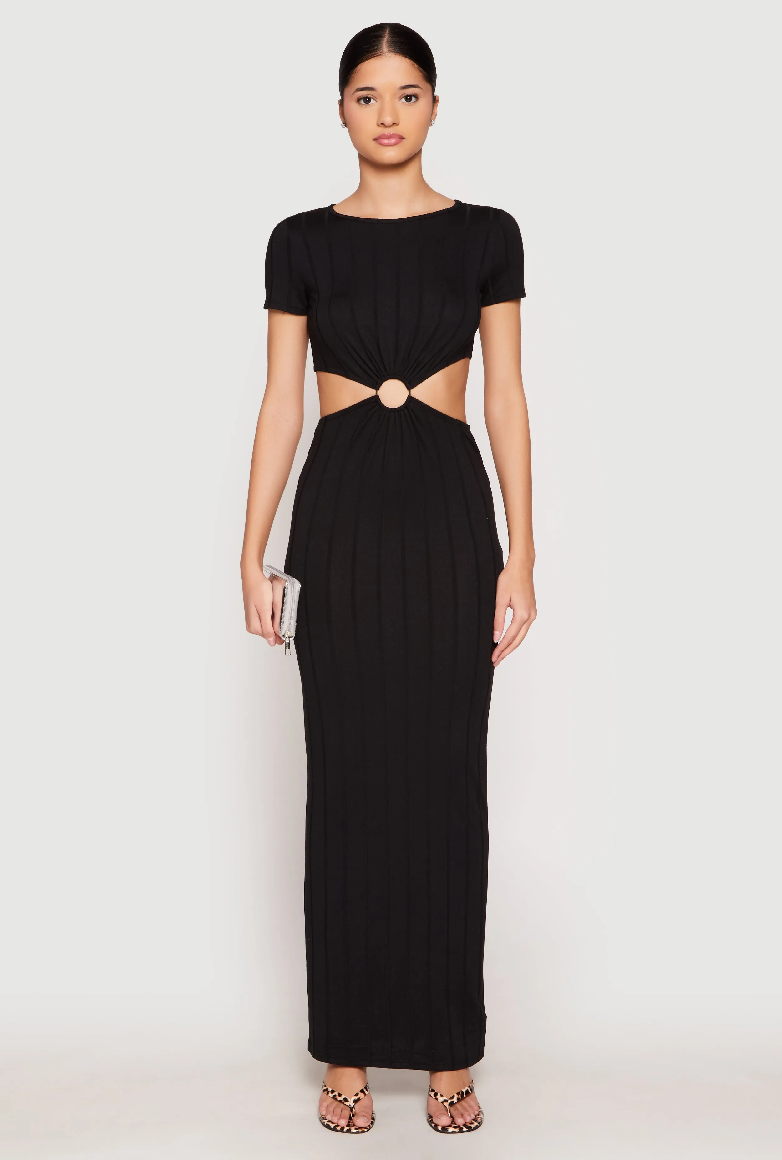 Ribbed Knit O Ring Cut Out Maxi Dress Voile Glow Wall Glow
