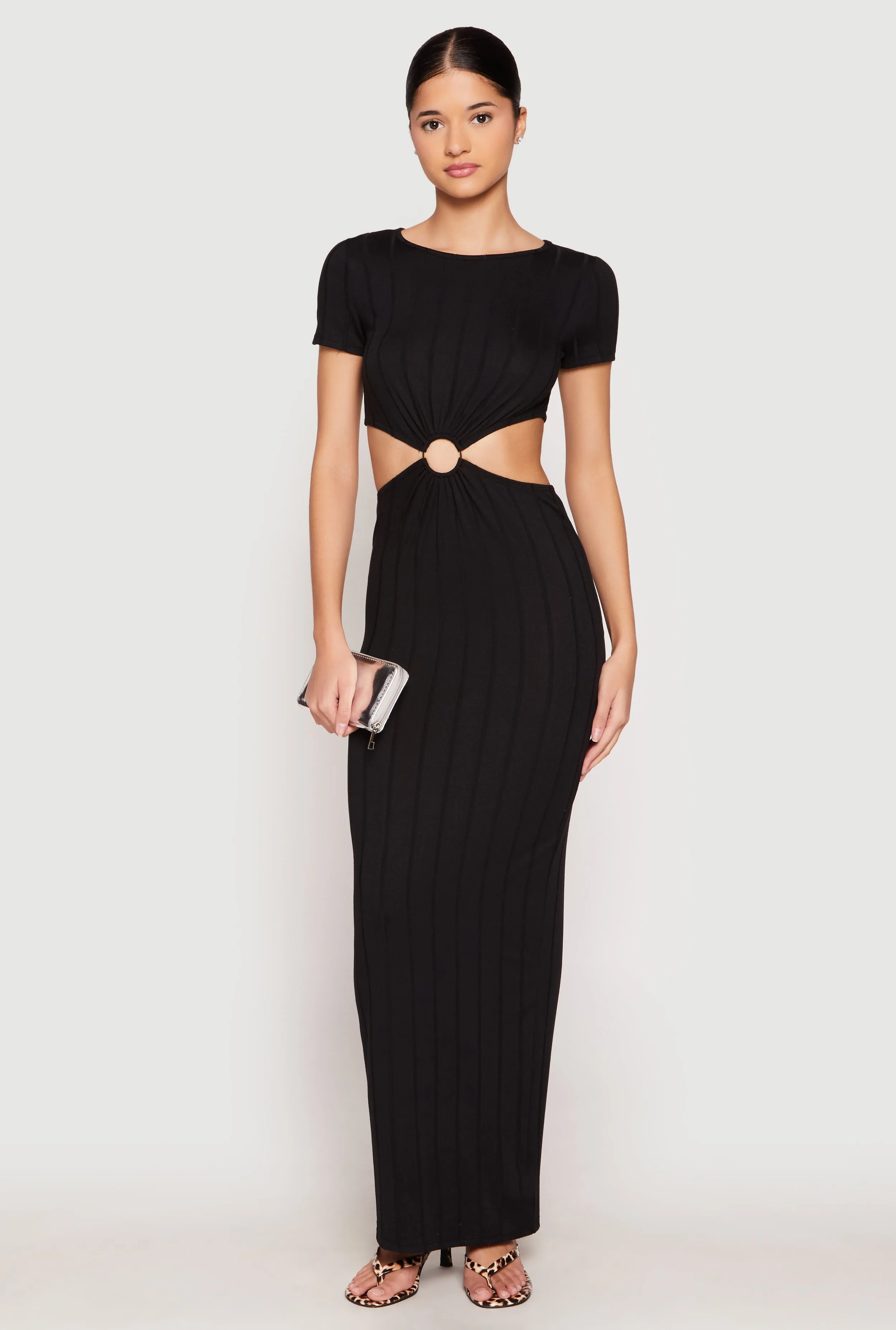 The soft fabric of this dress ensures all-day comfort without compromising on style Ribbed Knit O Ring Cut Out Maxi Dress