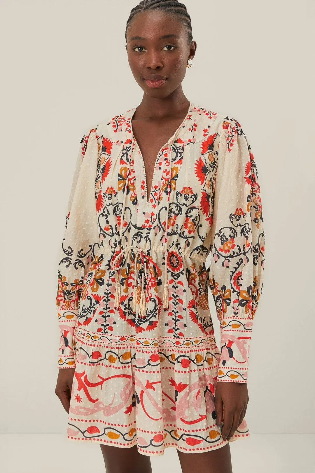 Vibrant patterned mini Star Warm Cream Cashew Mandala Mini Dress