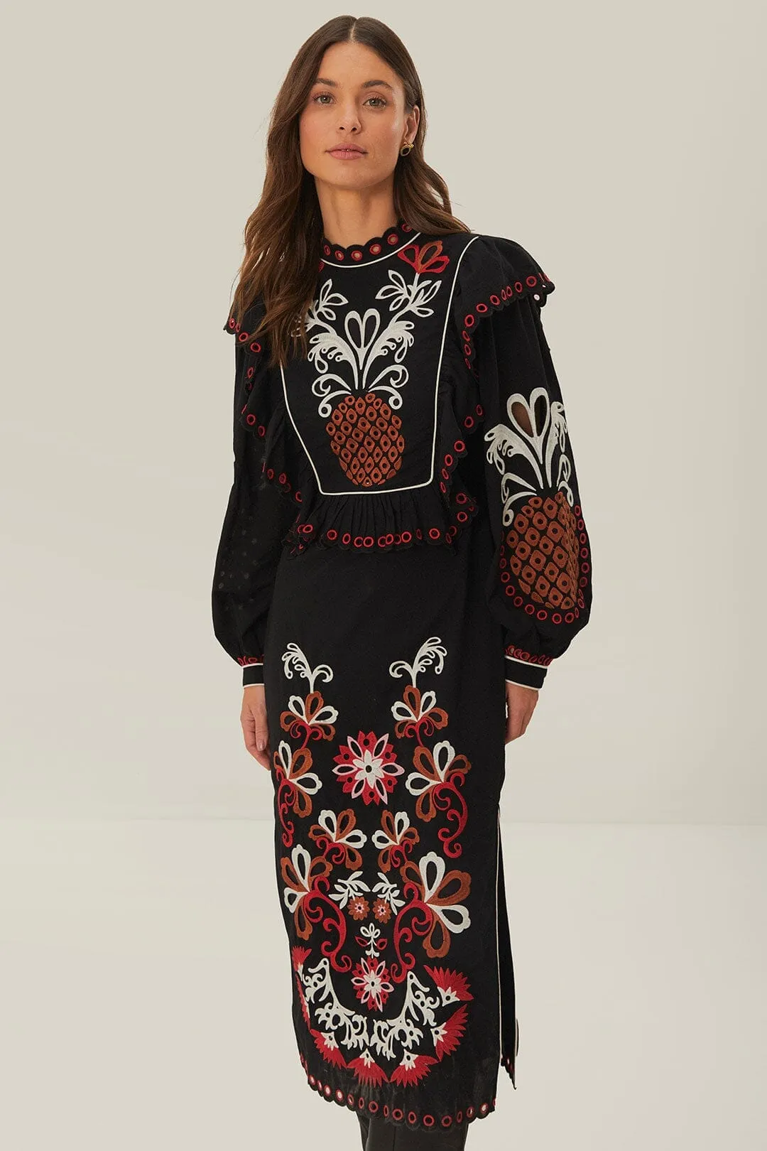 Dye Art Light and airy dress Cashew Mandala Richilieu Long Sleeve Maxi Dress