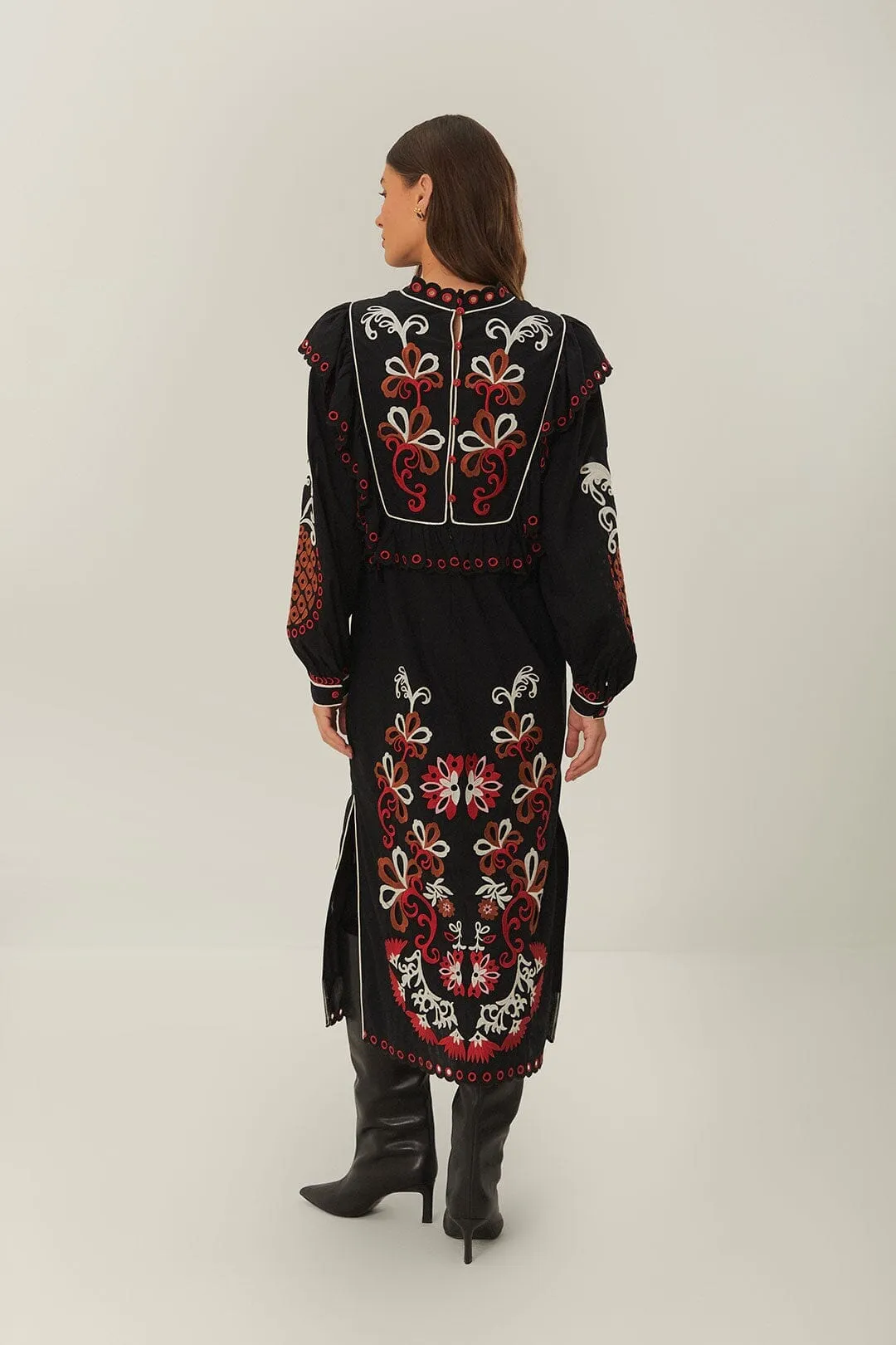 Cashew Mandala Richilieu Long Sleeve Maxi Dress Knot Glow