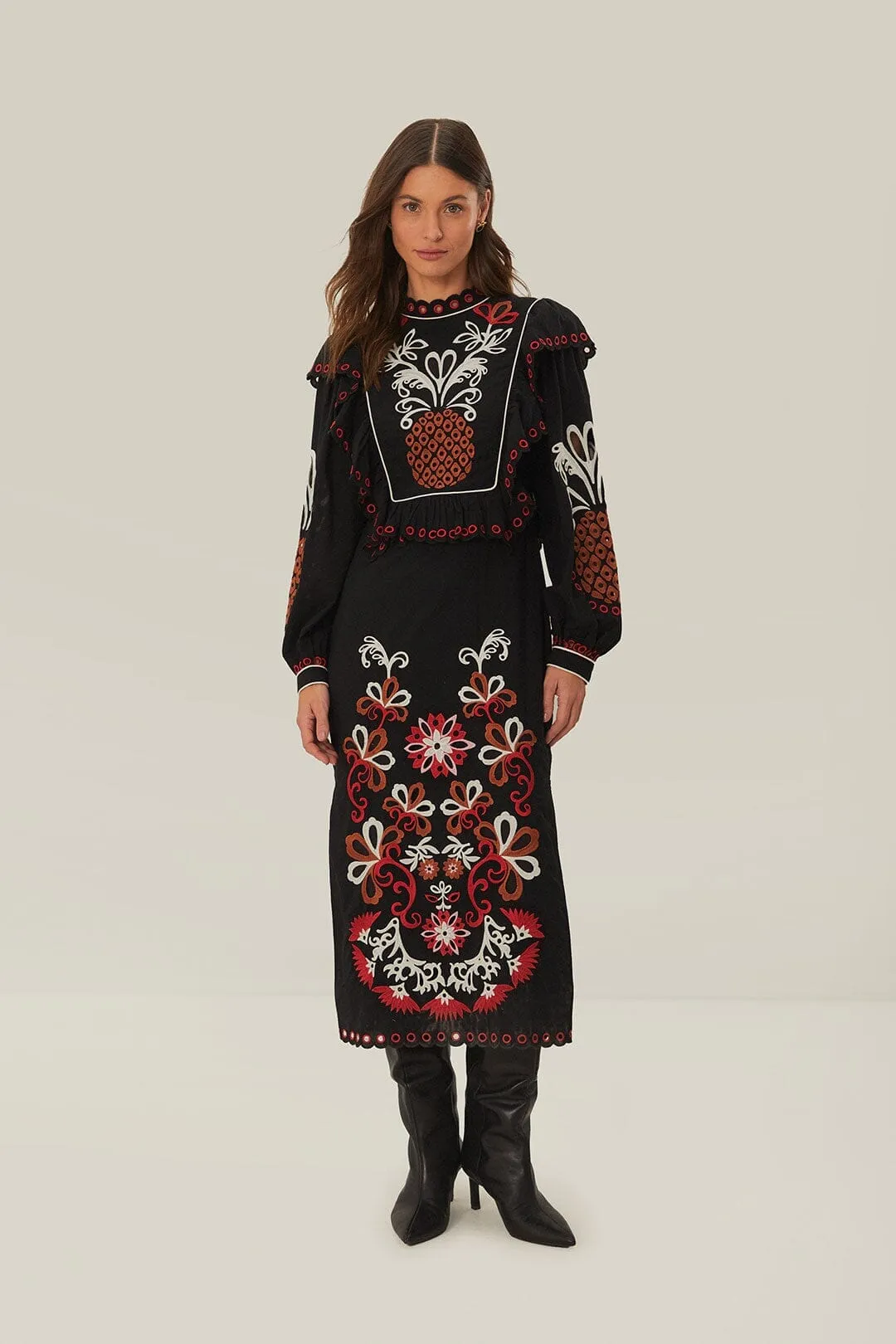 Coast Path Designed with a simple yet elegant cut this dress works for both casual and formal occasions Cashew Mandala Richilieu Long Sleeve Maxi Dress