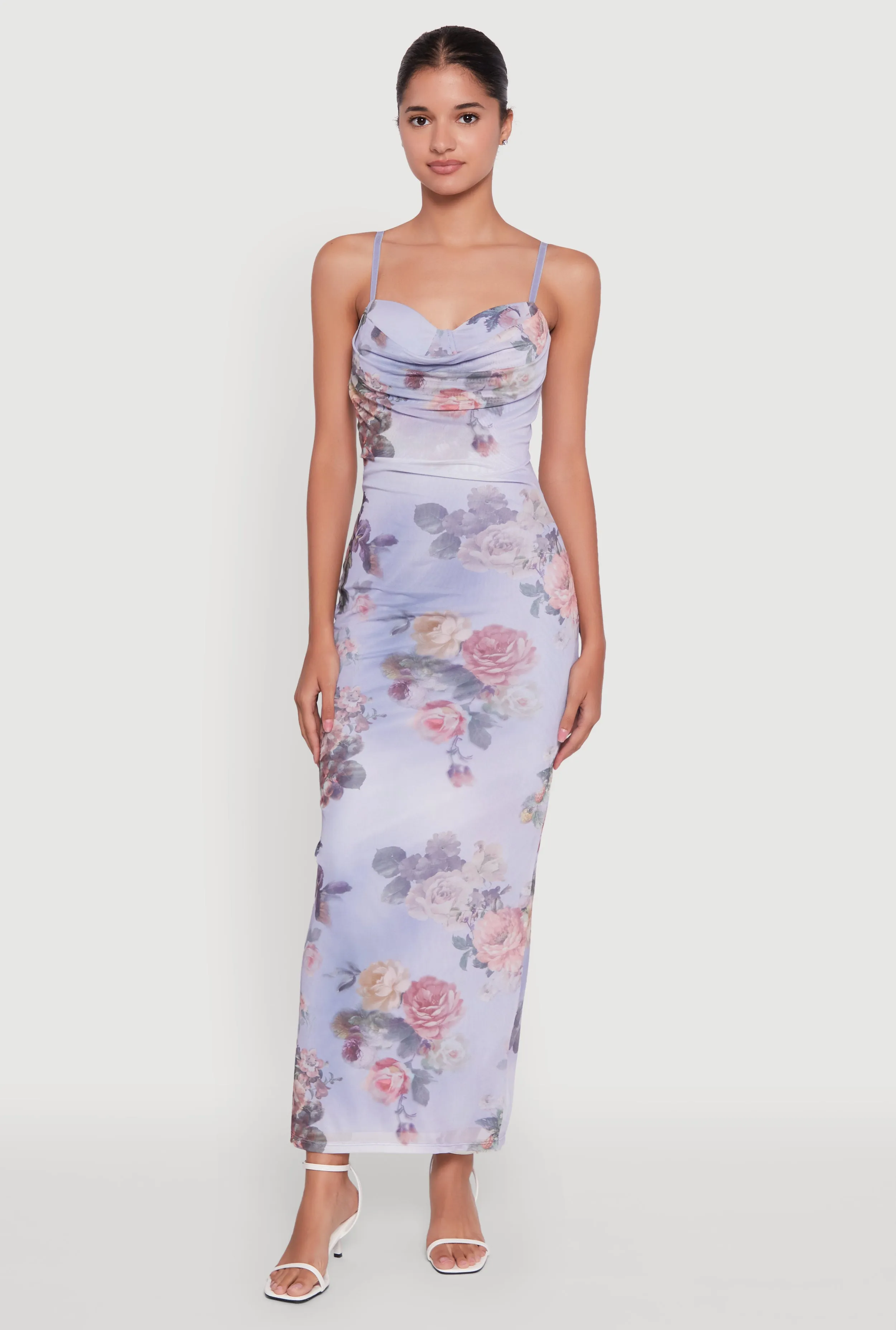 The simple design of this dress ensures that it will never go out of style Floral Mesh Padded Cup Sweetheart Bustier Dress