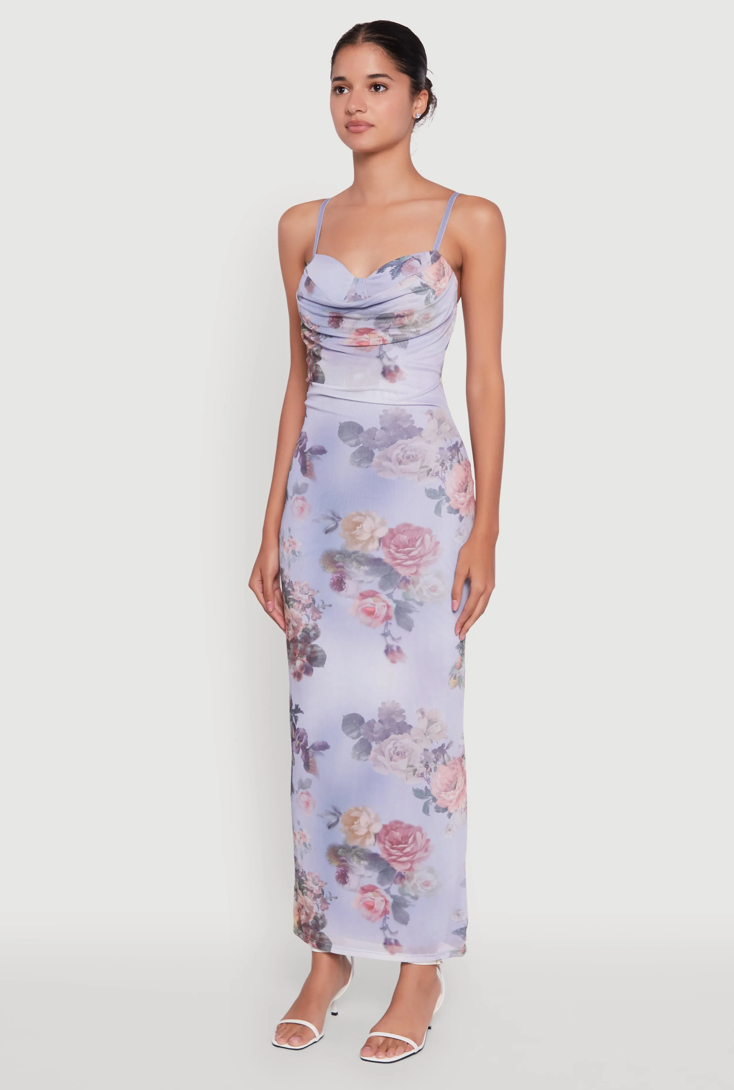 Floral Mesh Padded Cup Sweetheart Bustier Dress Agate Glow
