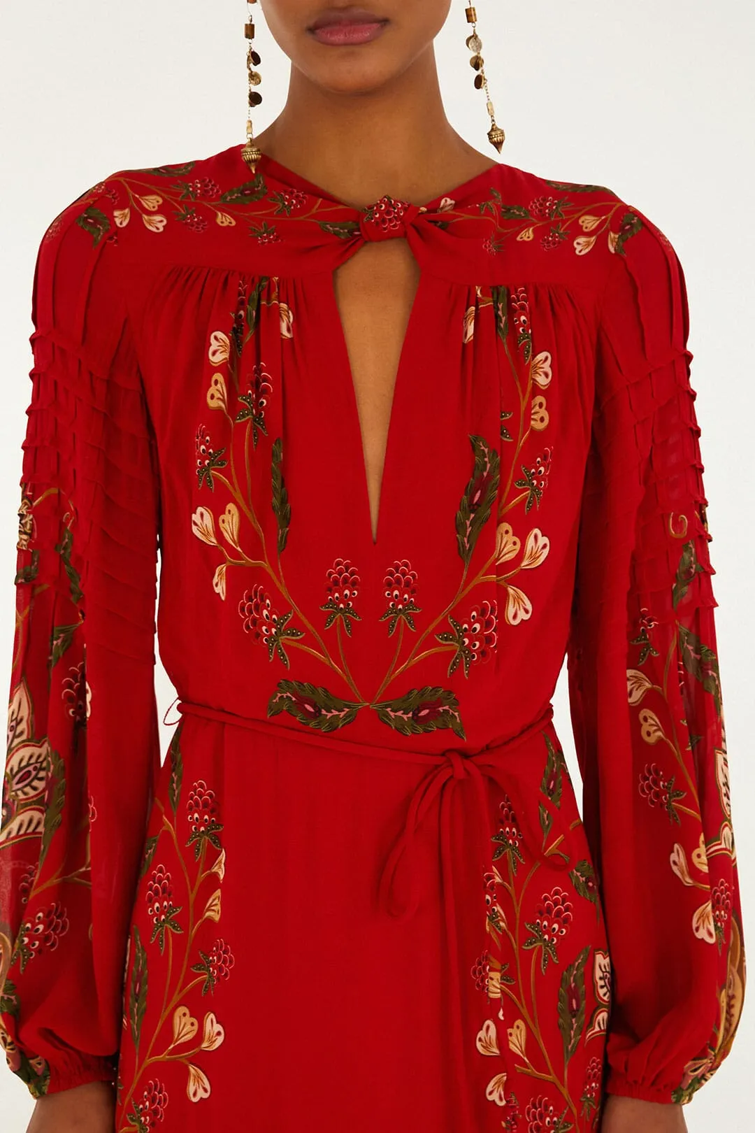 Red Berry Garden Long Sleeve Pleated Maxi Dress Wool Glow Dinner Date