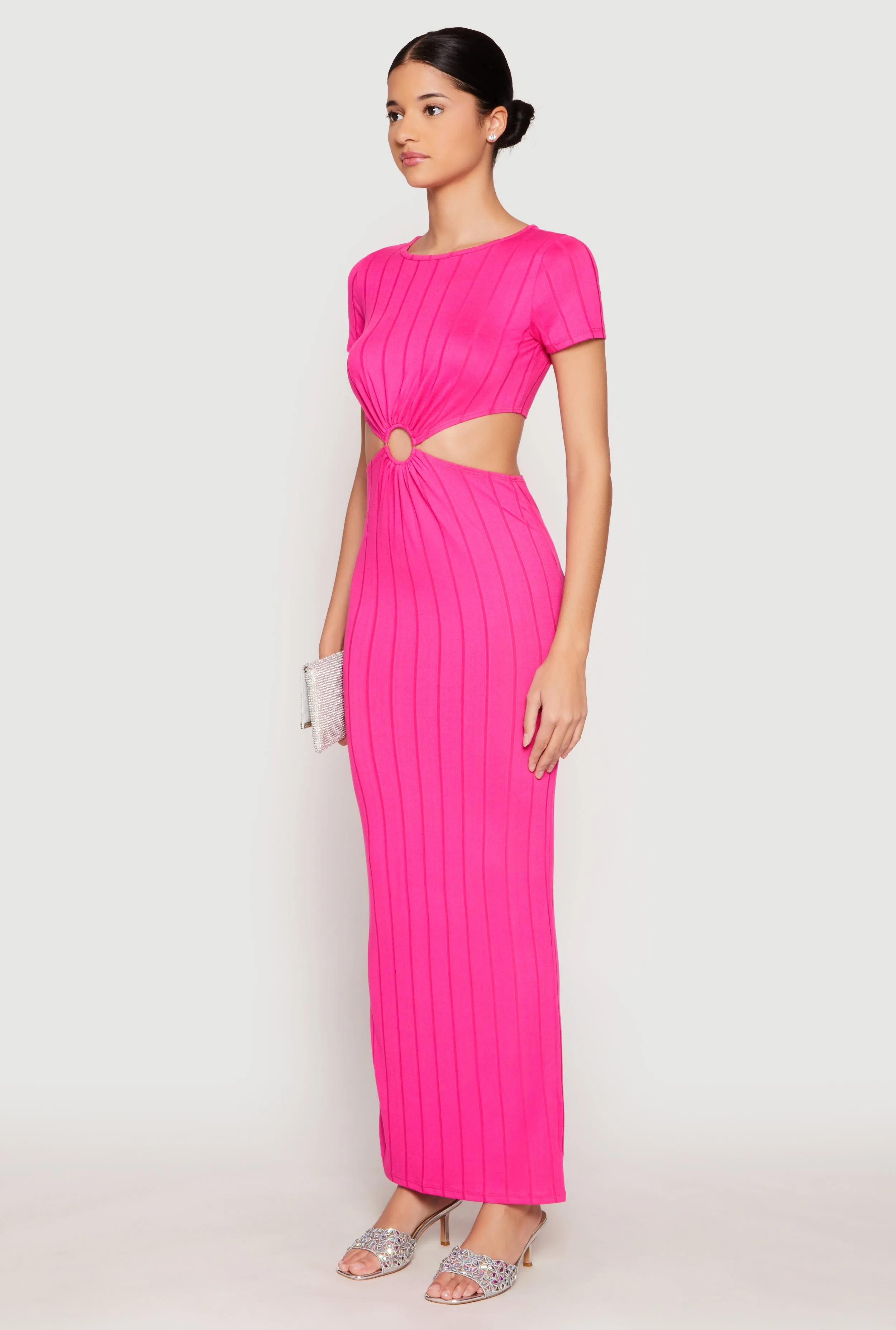 Dot Play Pool side Ribbed Knit O Ring Cut Out Maxi Dress