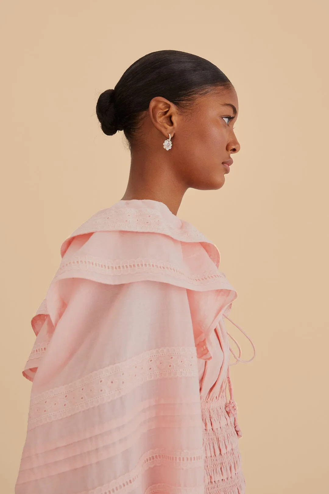 Light Pink Long Sleeve Smocked Midi Dress Office To Out Relaxed fit for outings