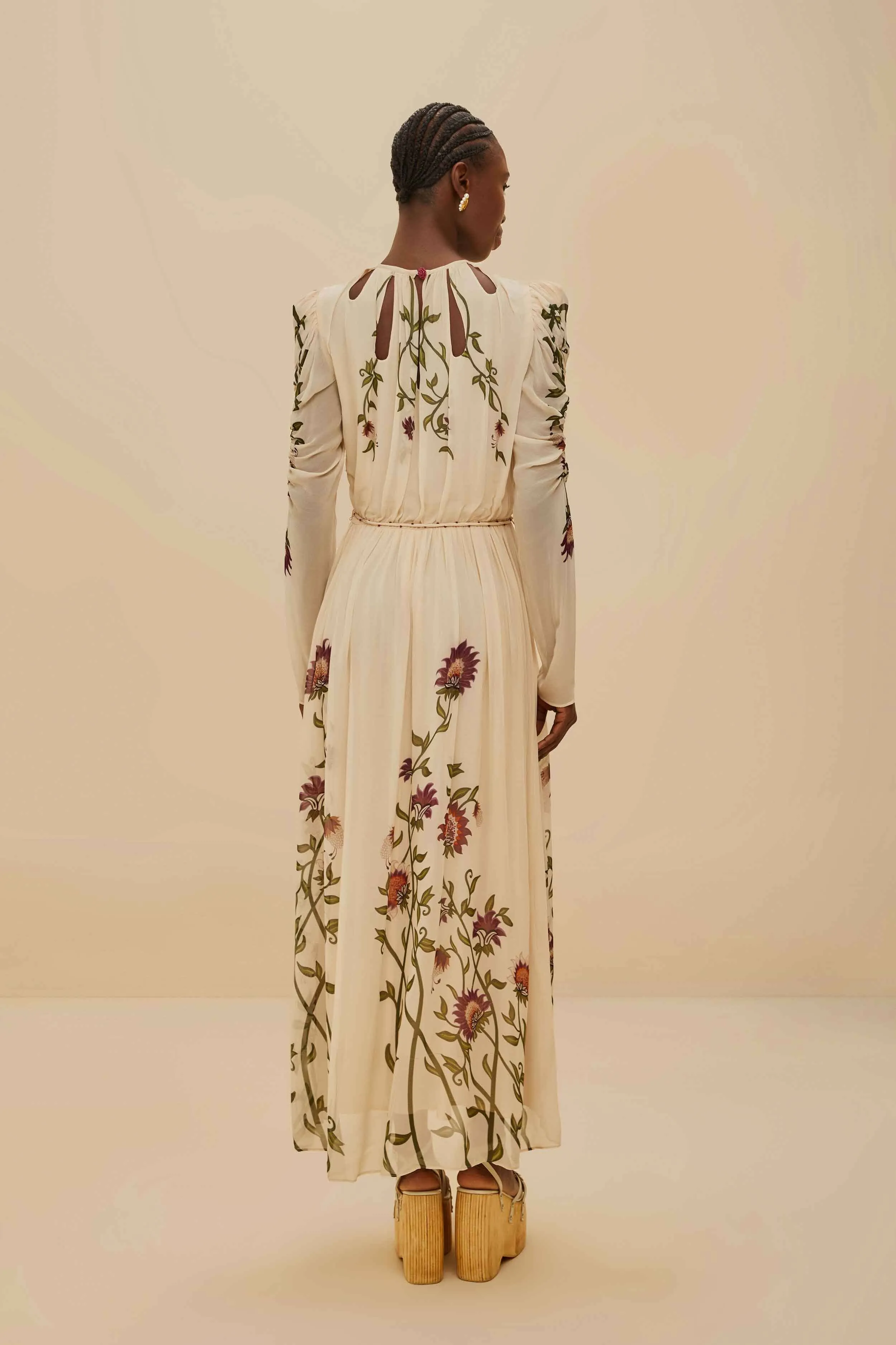 Multicolor Romantic Nature Long Sleeve Maxi Dress A-Line Cut Court Path