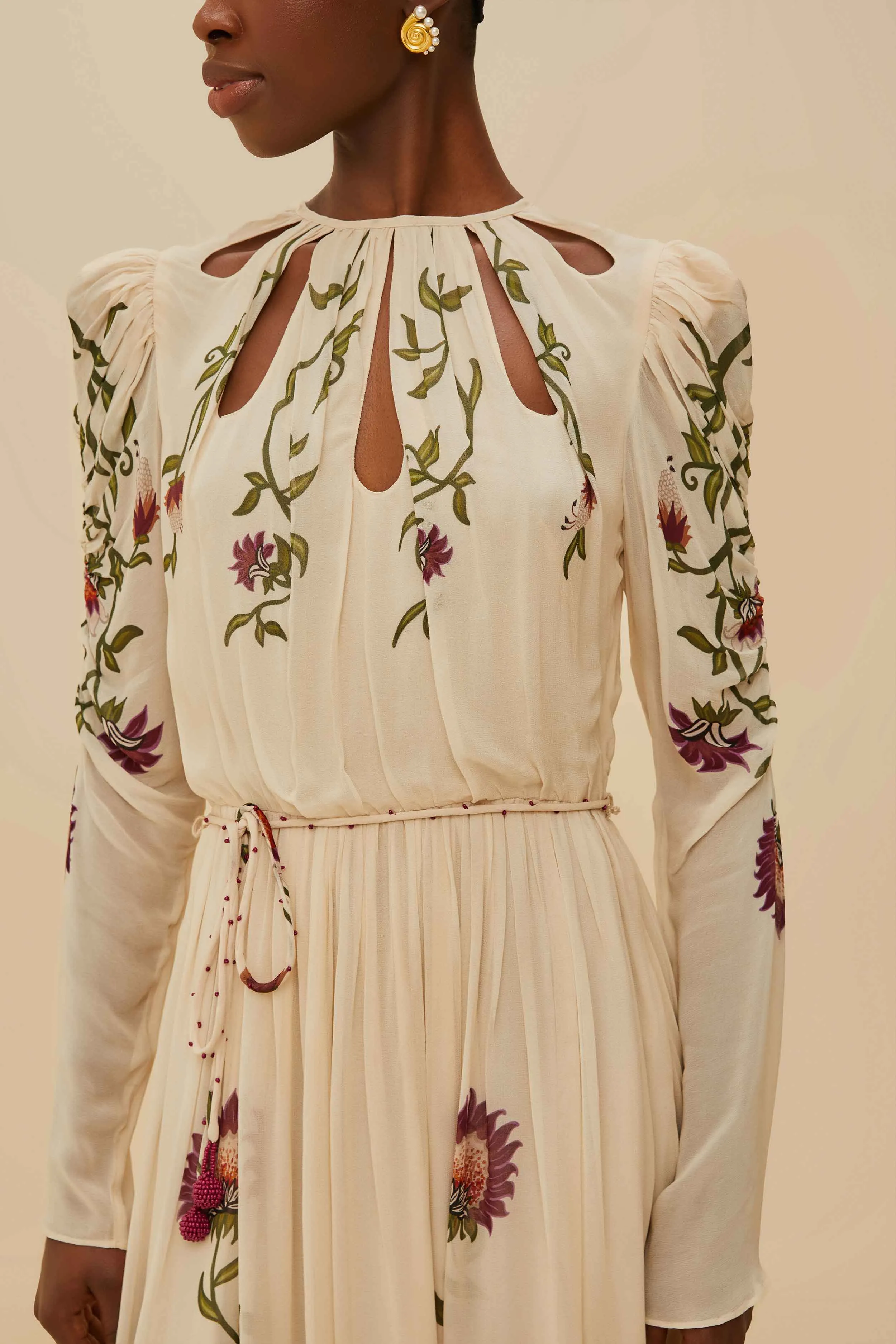 Multicolor Romantic Nature Long Sleeve Maxi Dress Sun Bay Onyx Shine