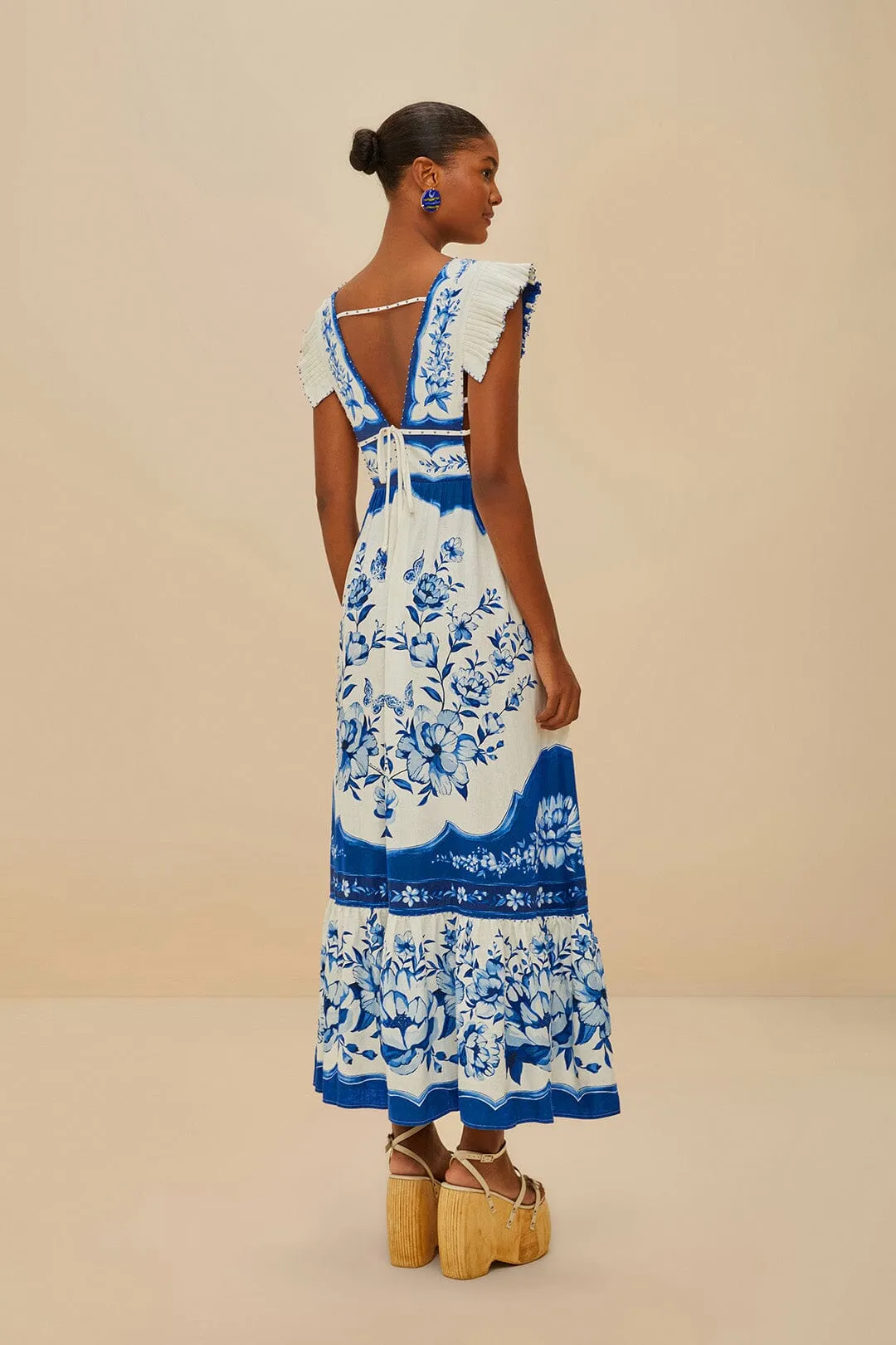 Off-White Porcelain Garden Butterlfy LENZING? ECOVERO? Euroflax? Midi Dress Comfortable Design