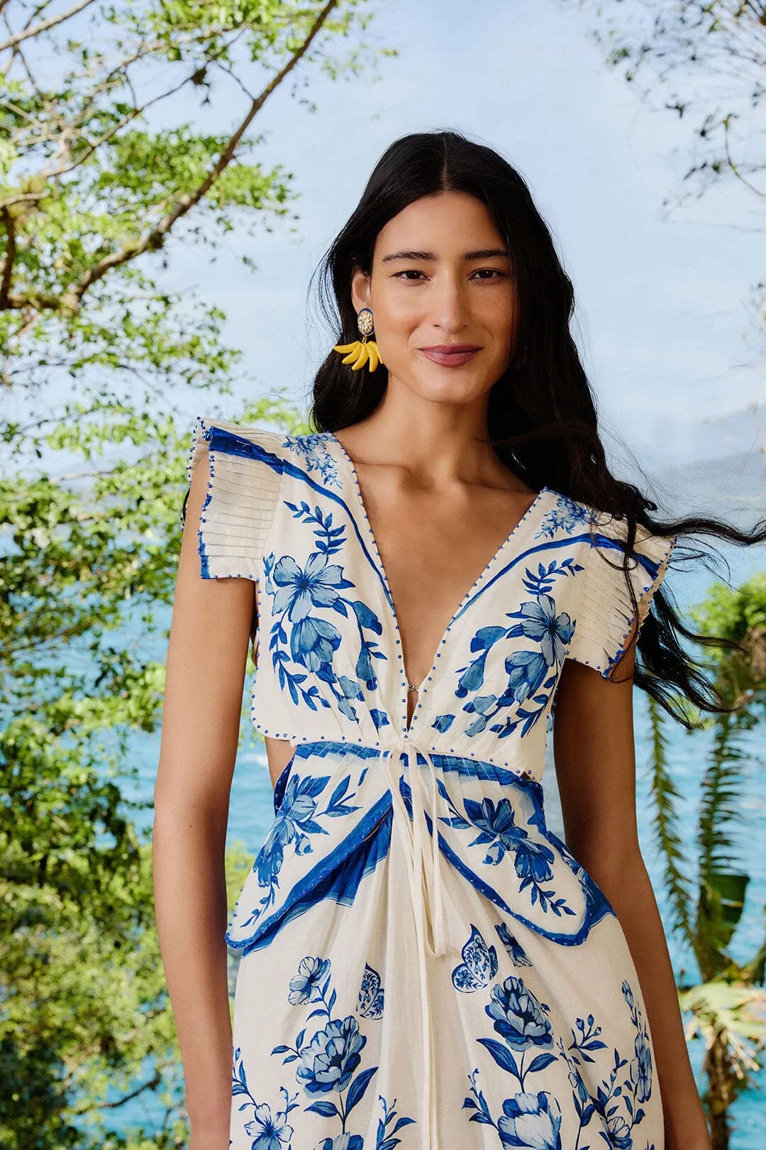 Off-White Porcelain Garden Butterlfy LENZING? ECOVERO? Euroflax? Midi Dress Trendy Appearance Quick Layer