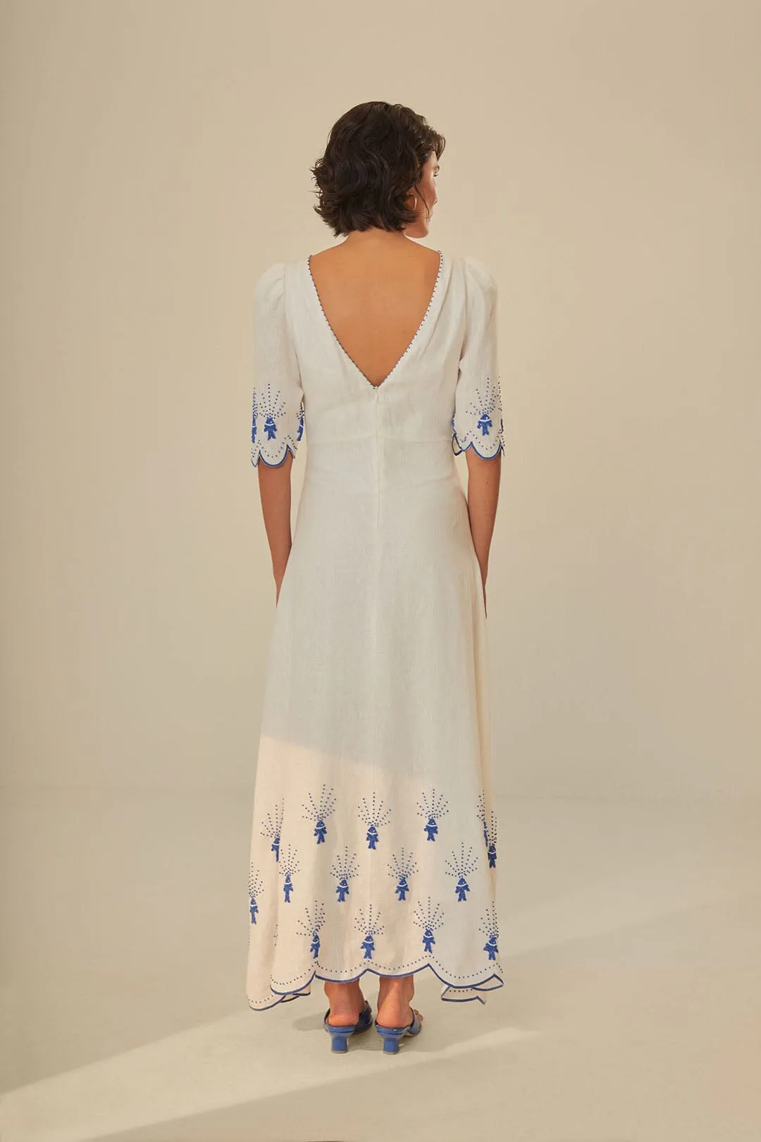Off-White Sea Of Fish Embroidered Midi Dress Street Chic Daily Office