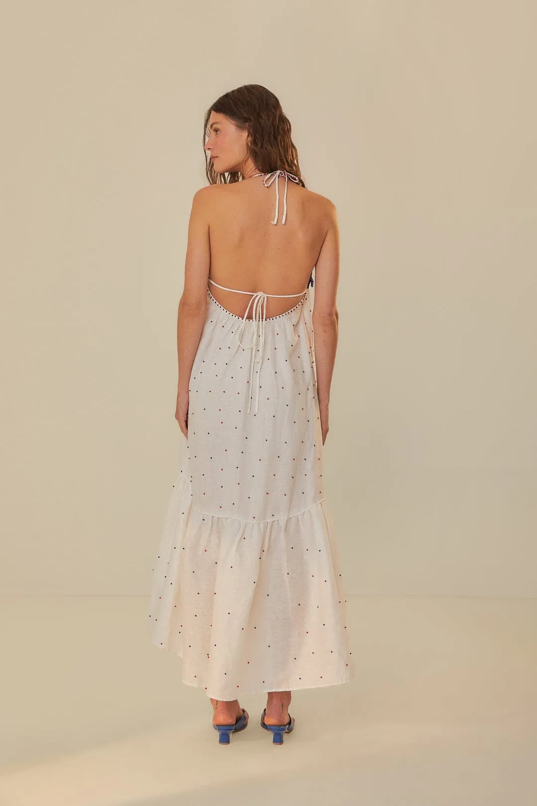 White Beaded Fishes Sleeveless Maxi Dress Heat Air