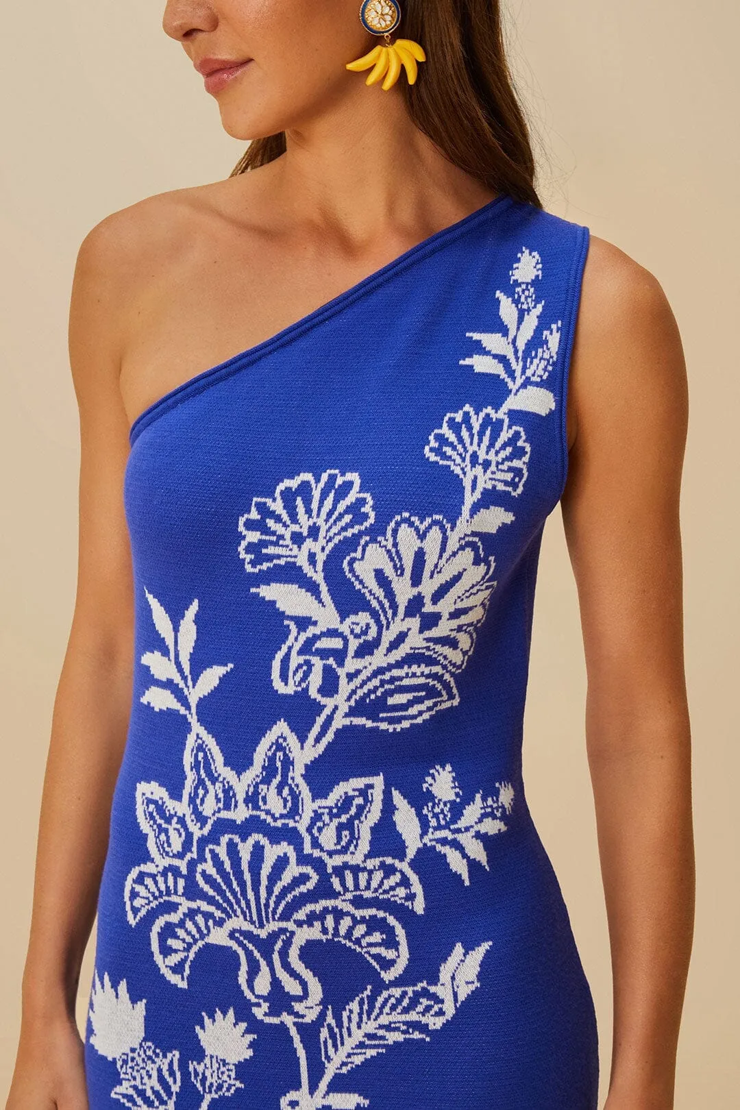 Blue Porcelain Garden Knit Midi Dress Sun shield Gold Hour