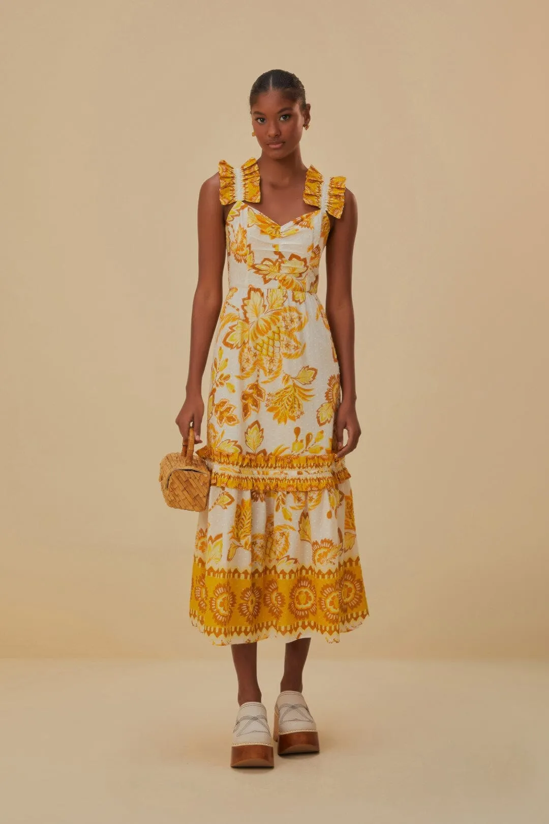 Season Proof Off-White Aura Floral Midi Dress