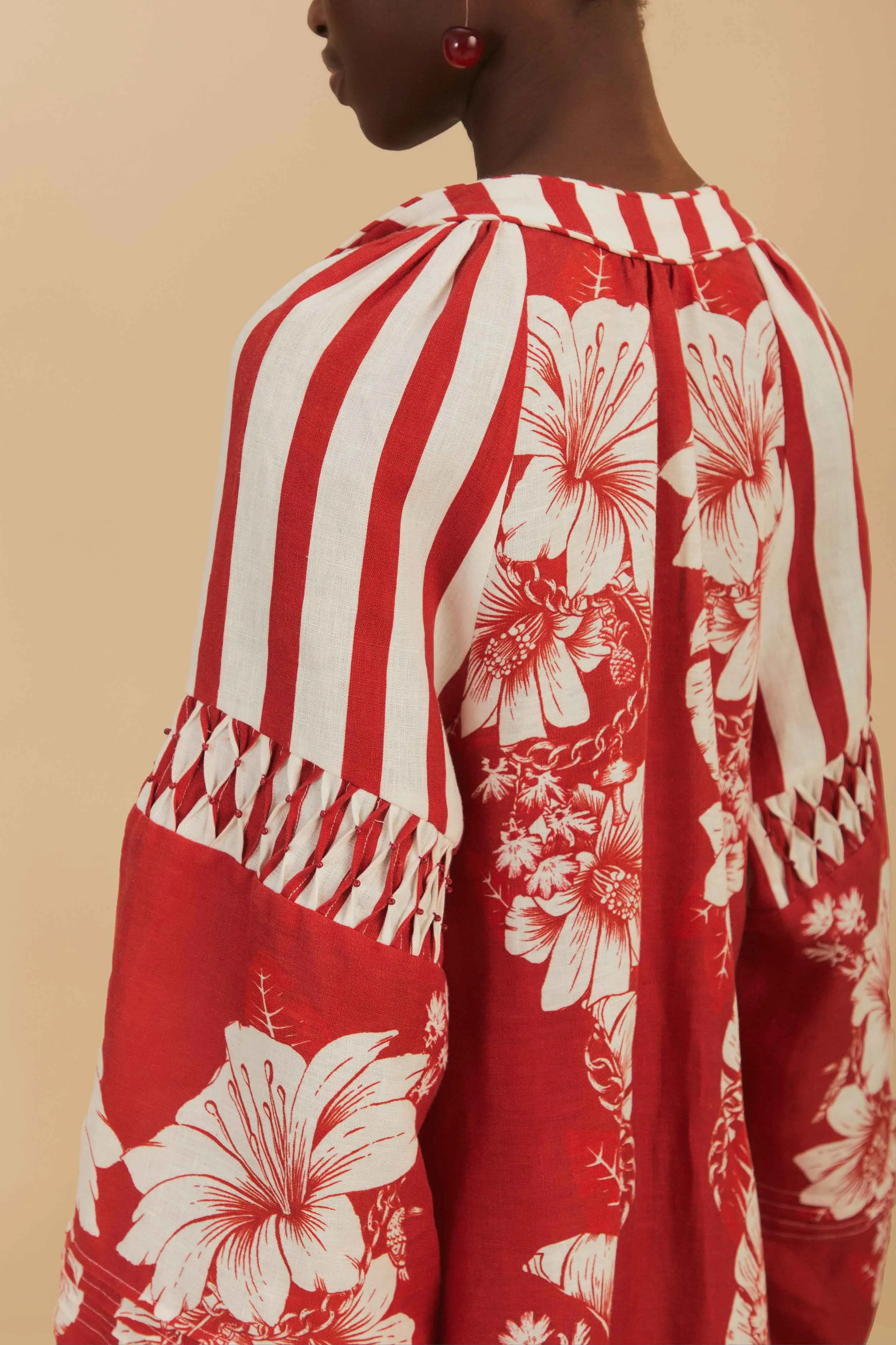 Red Floral Chains Stripes Midi Dress Office To Out Trendy Fit