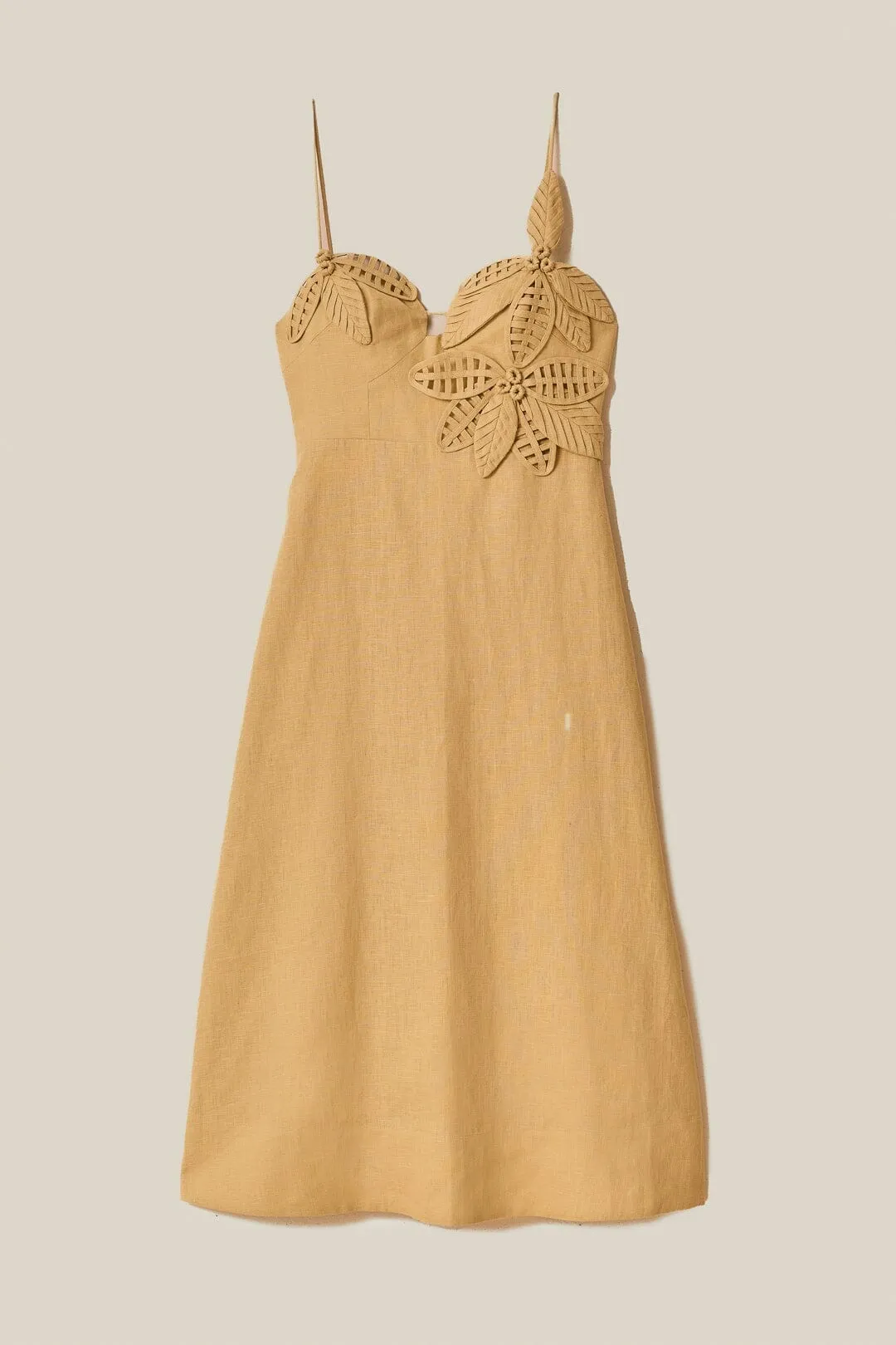 Feminine Vibe Cloud Light Sand 3D Flower Bodice Midi Dress