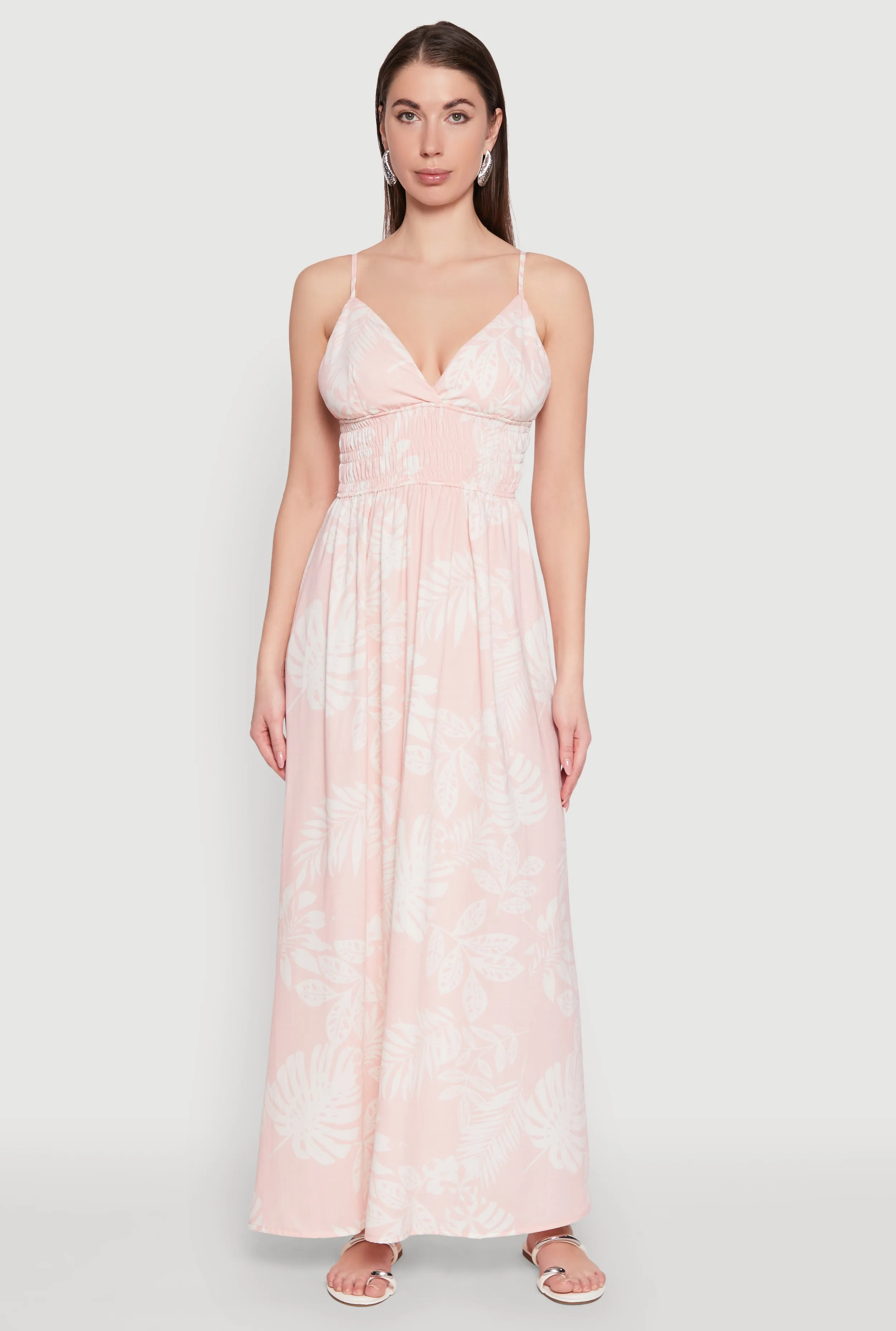Haute Monde Leaf Print Smocked Maxi Dress Gold Shine This maxi dress is perfect for creating a chic and polished look without trying too hard
