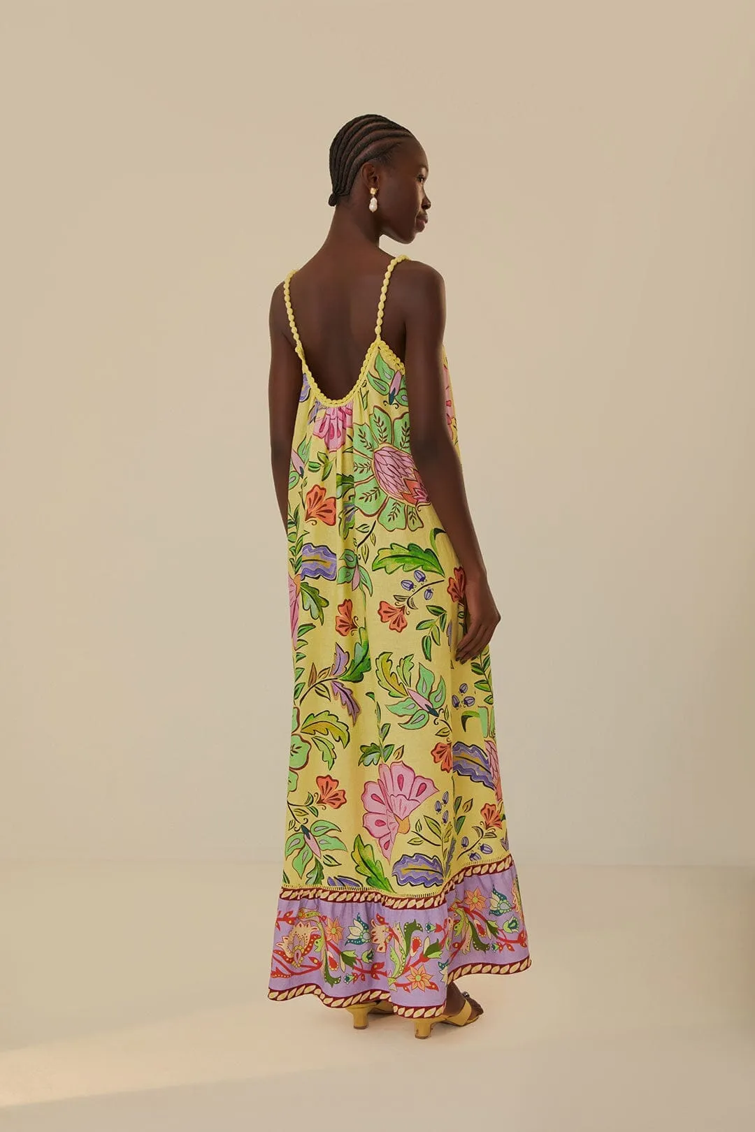 Yellow Floral Insects Maxi Dress Alpine Glow Georgette Flow