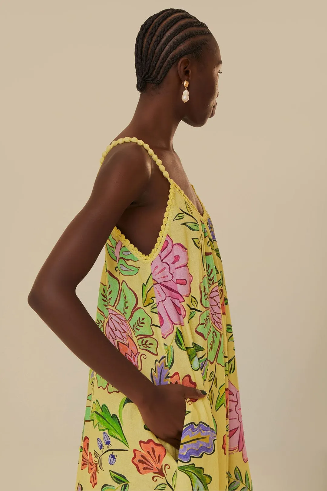 Yellow Floral Insects Maxi Dress This maxi dress combines classic style with modern comfort for a timeless look