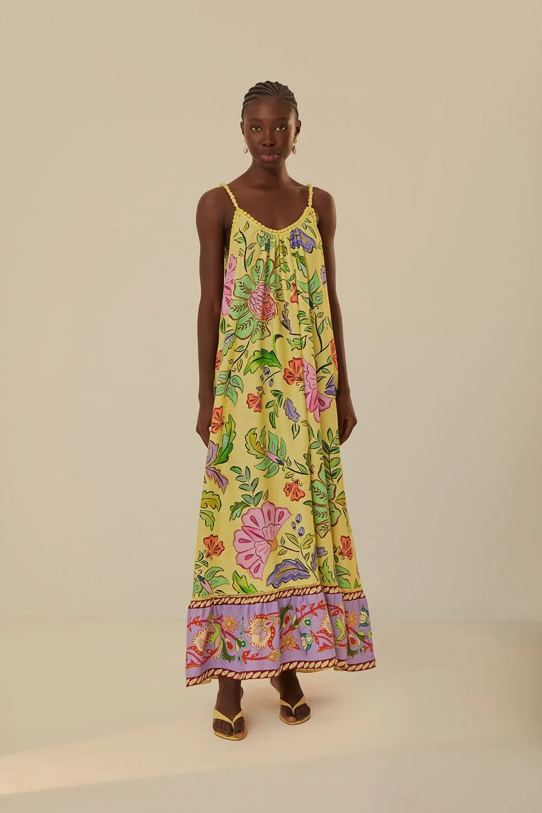 Yellow Floral Insects Maxi Dress french chic
