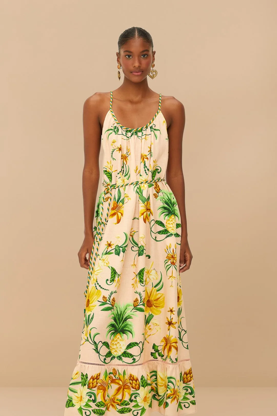 Botanical Beauty Pink Maxi Dress The simple silhouette of this dress makes it easy to style for both day and night wear