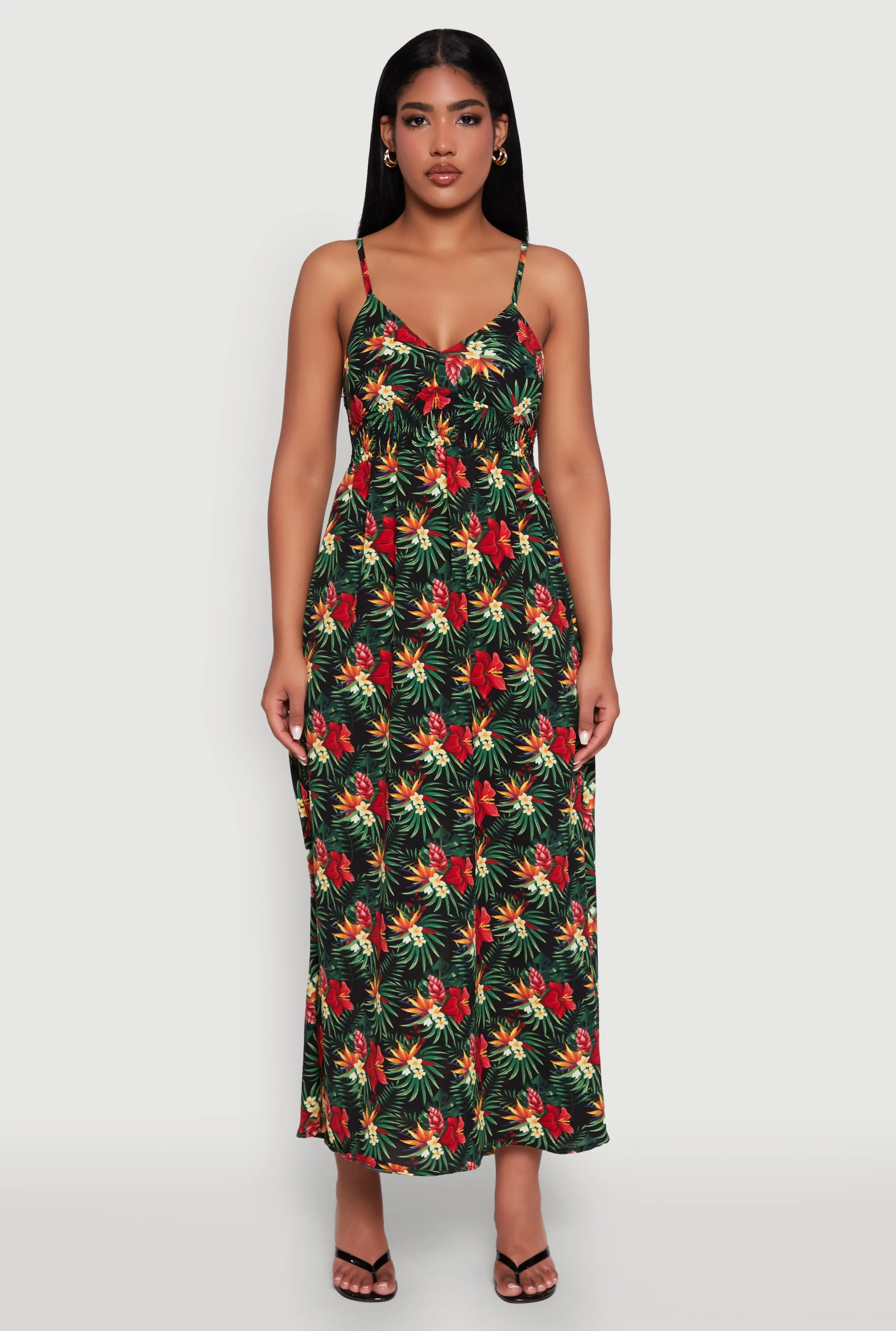 Floral Print Smocked Back Bustier Dress Elegant formal affair gown Canvas Glow