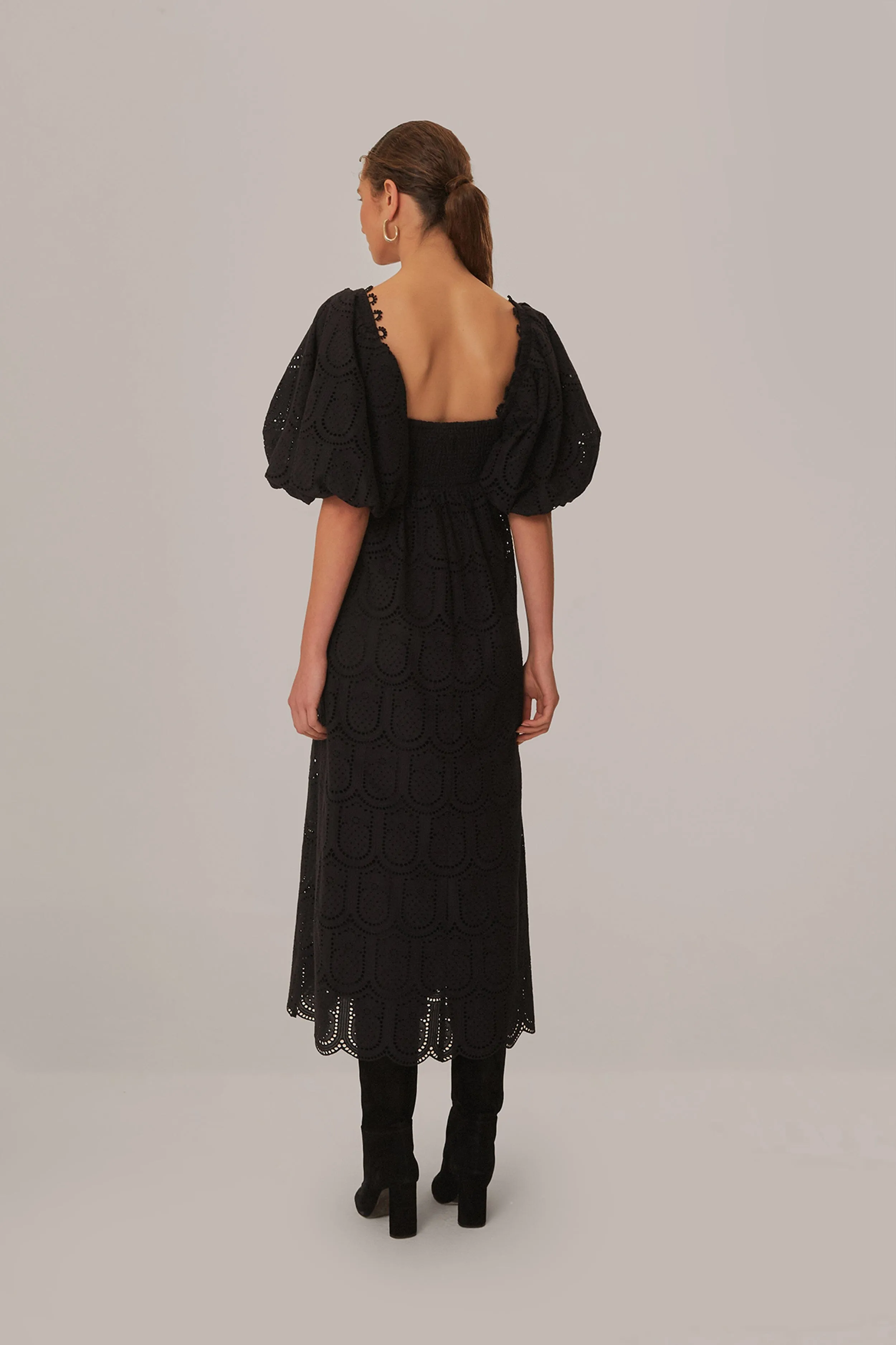 Winter Light color block Black Pineapple Eyelet Maxi Dress