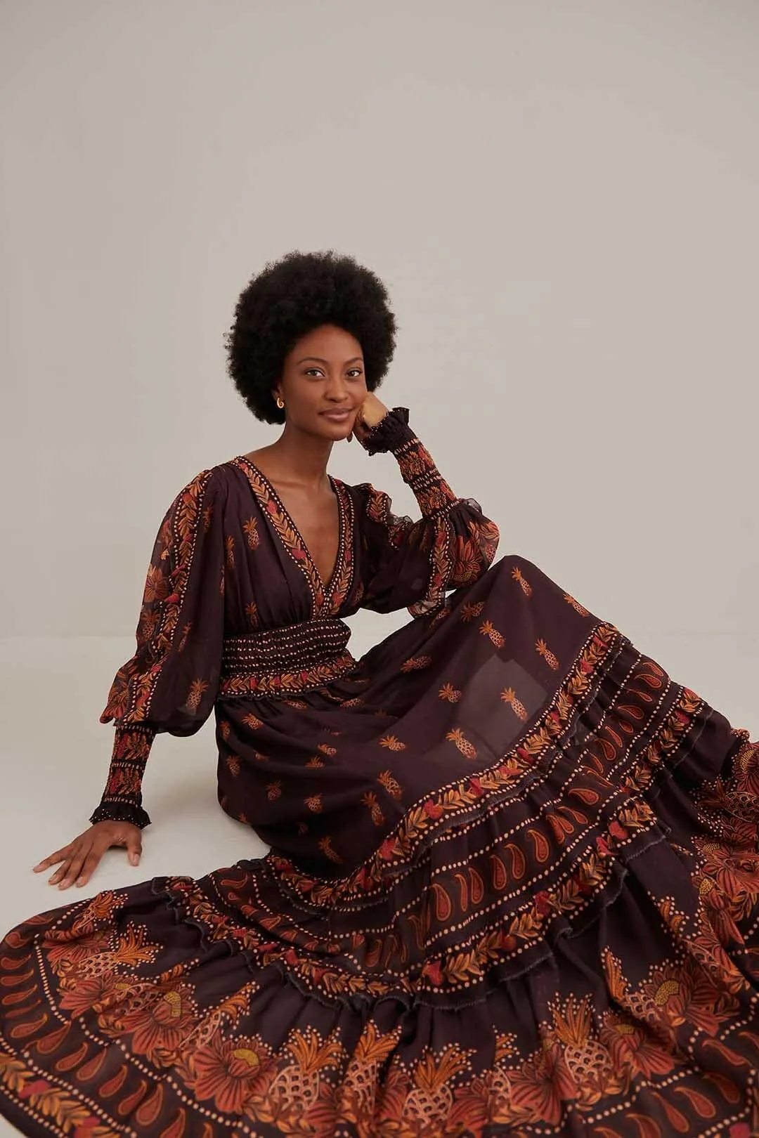 Brown Paisley Bloom Long Sleeve Maxi Dress Sand Beige Whether worn for a casual day out or an evening event this maxi dress always looks chic